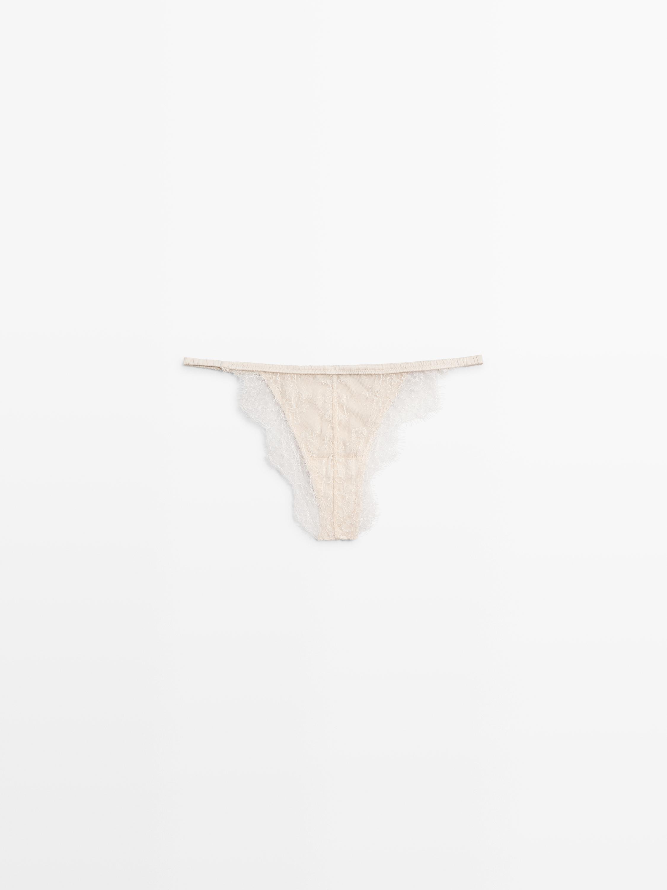 Silk briefs with lace detail — CREAM