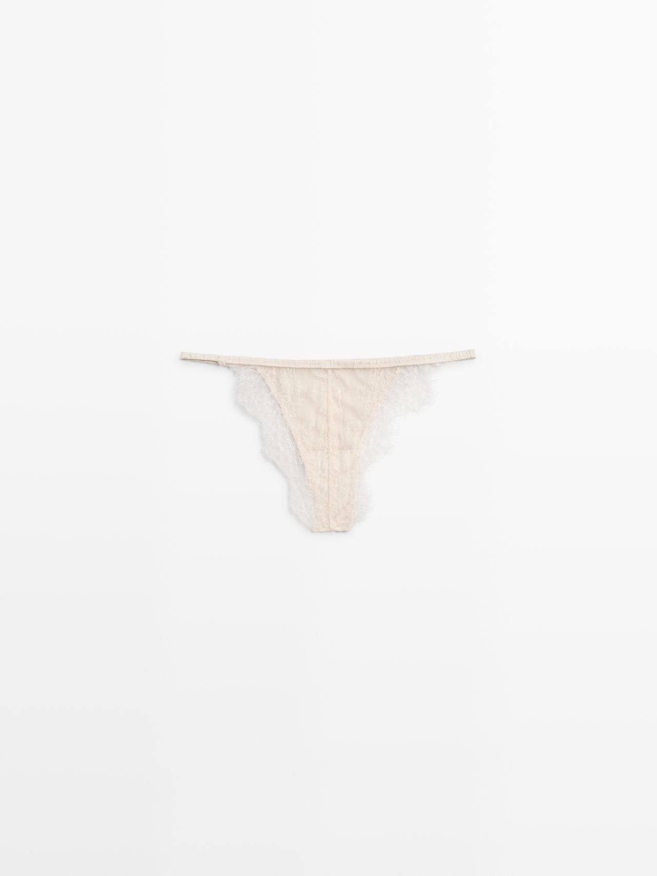 Silk briefs with lace detail — CREAM