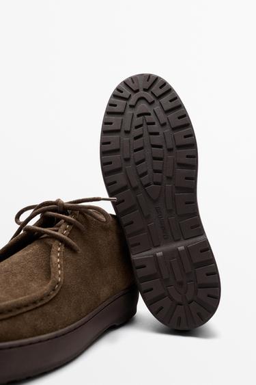Split suede leather moc toe ankle shoe — OCHRE 6