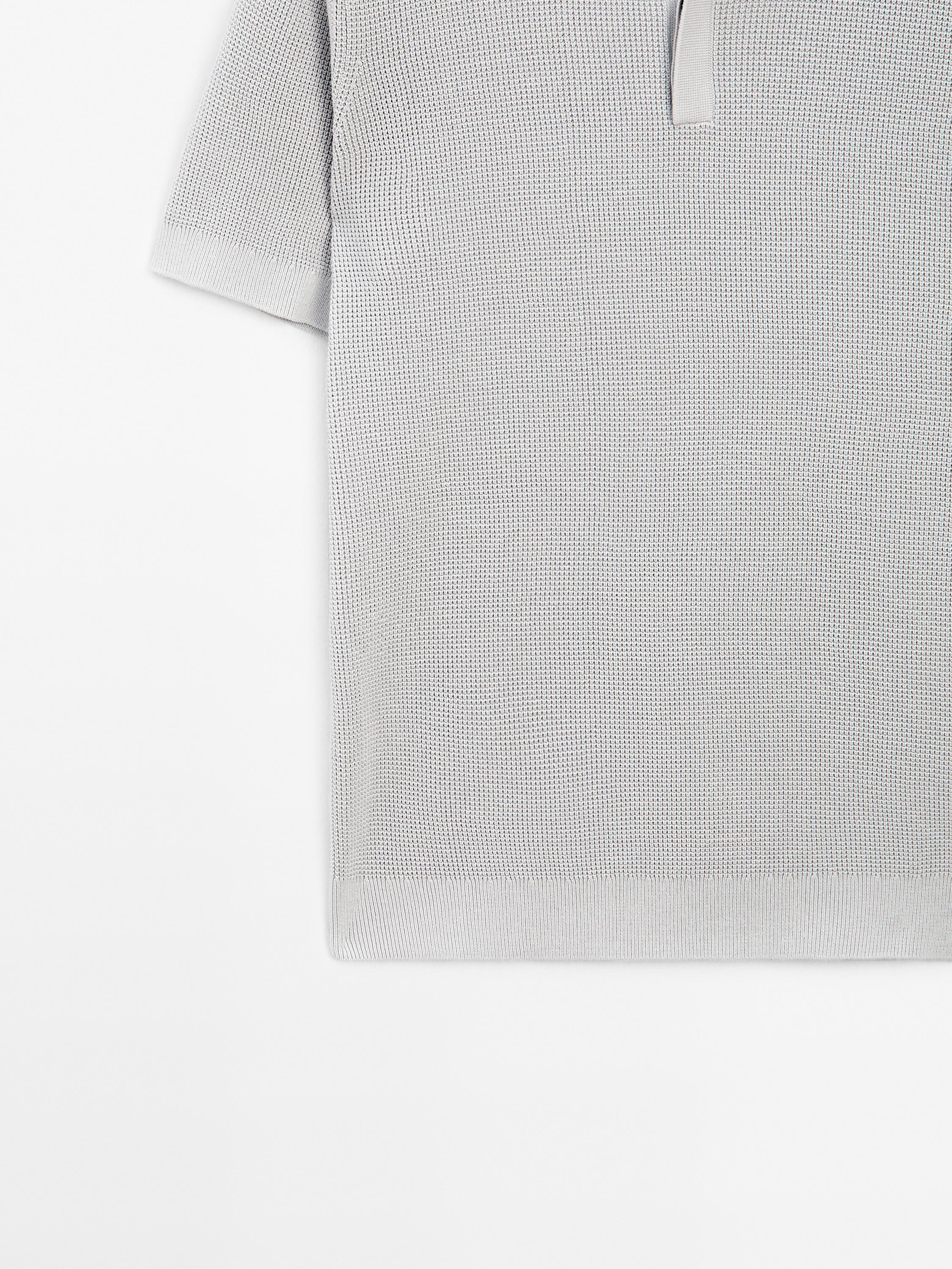 Textured cotton knit polo shirt
