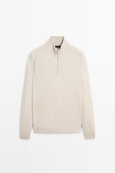 Mock neck knit sweater with zip — STONE 2