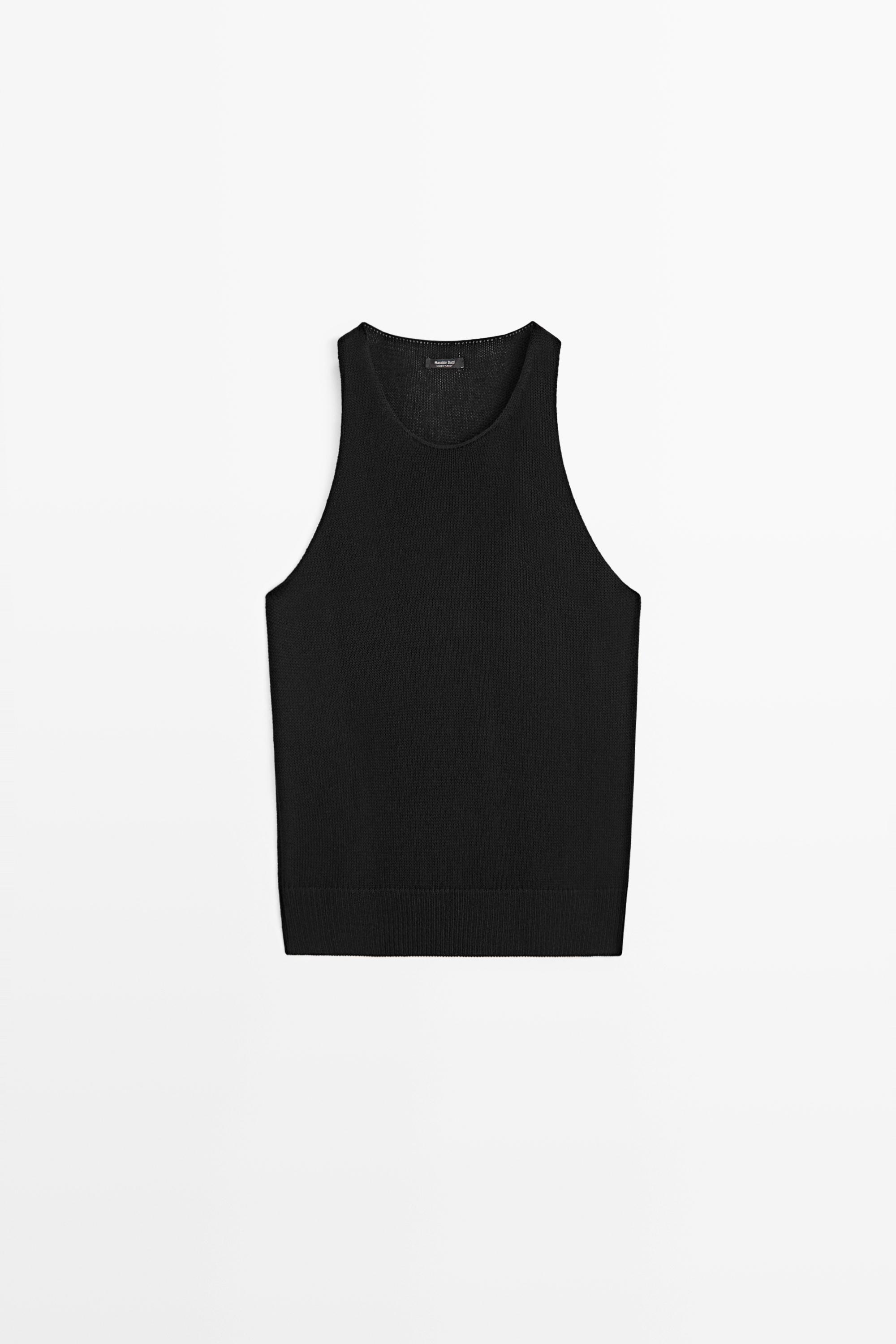 Sleeveless knit halter top — BLACK