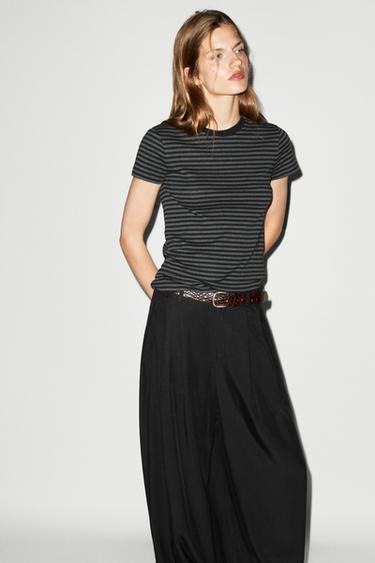Ribbed striped short sleeve T-shirt — BLACK 5