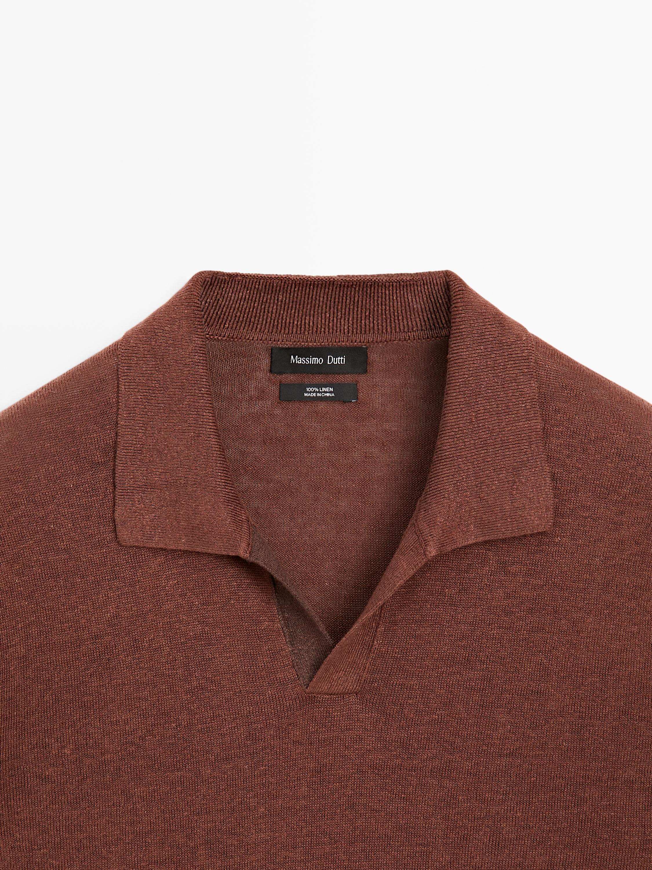 Linen V-neck polo sweater — COPPER
