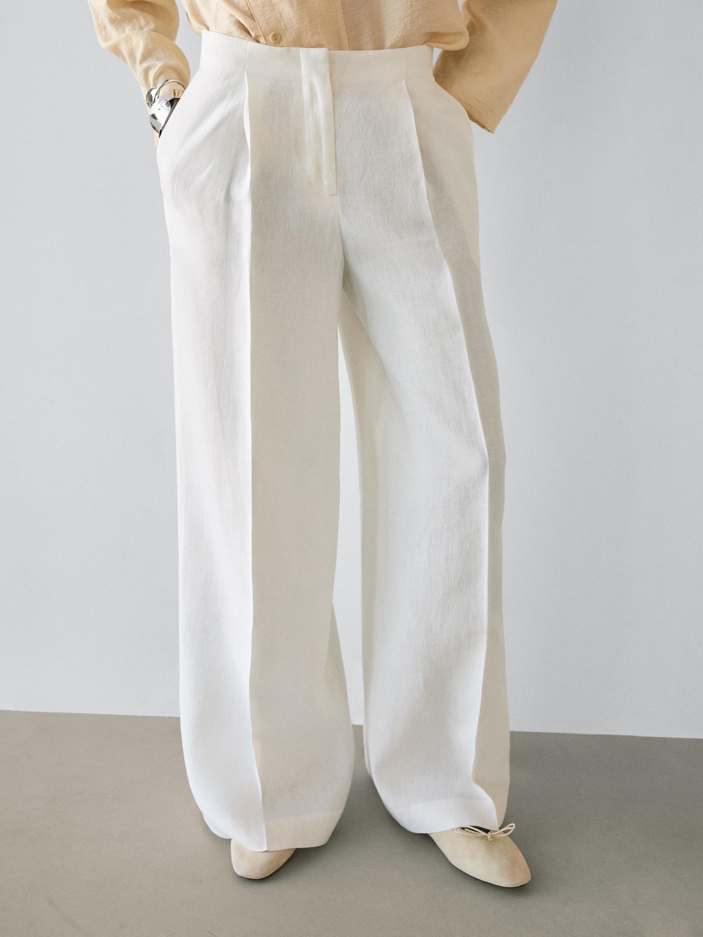 Flowing linen suit trousers — Off white