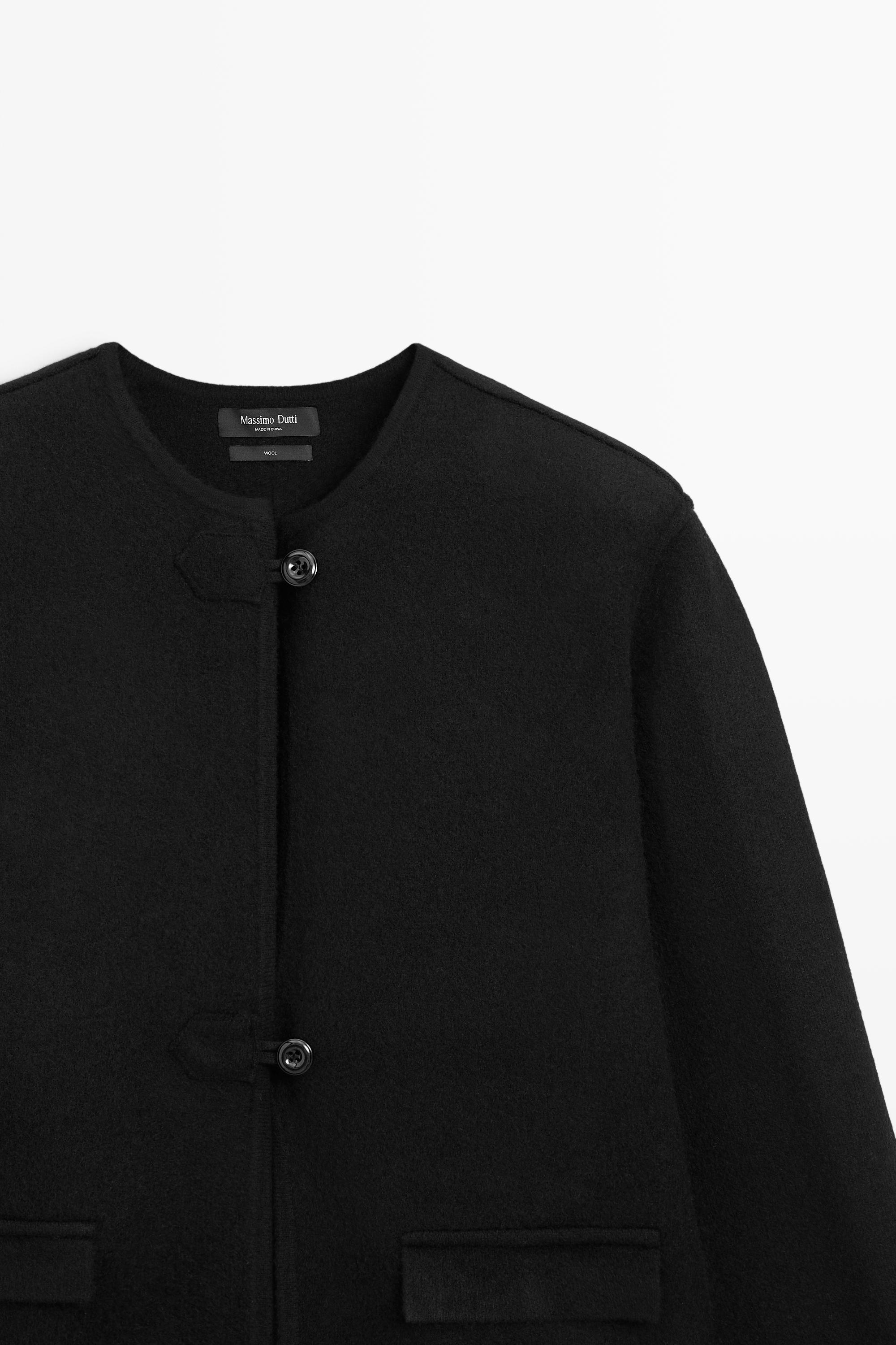 100% Wool Knit Cardigan with Button Details - BLACK