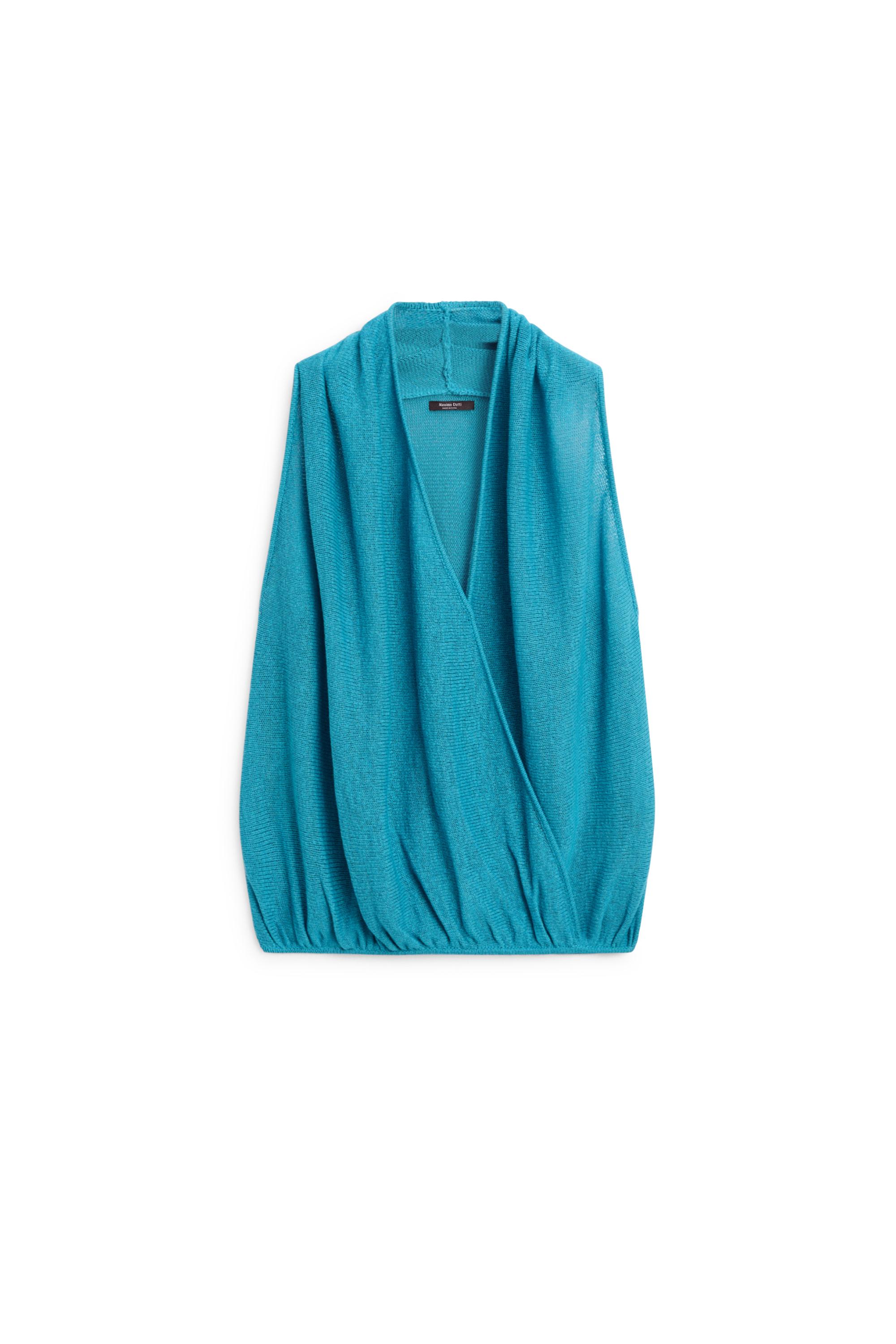 Linen blend crossover top — TURQUOISE