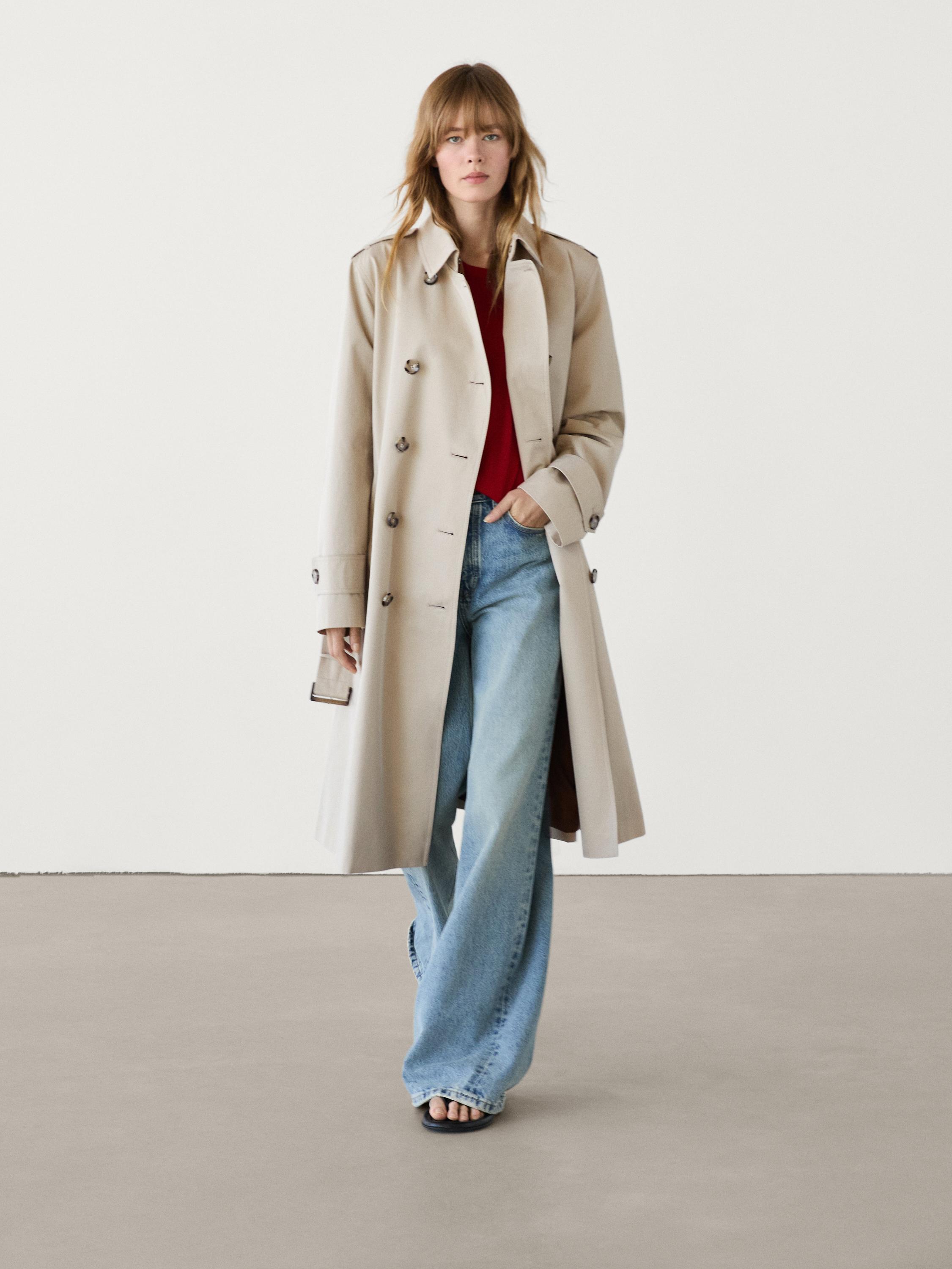 Double-breasted cotton trench coat