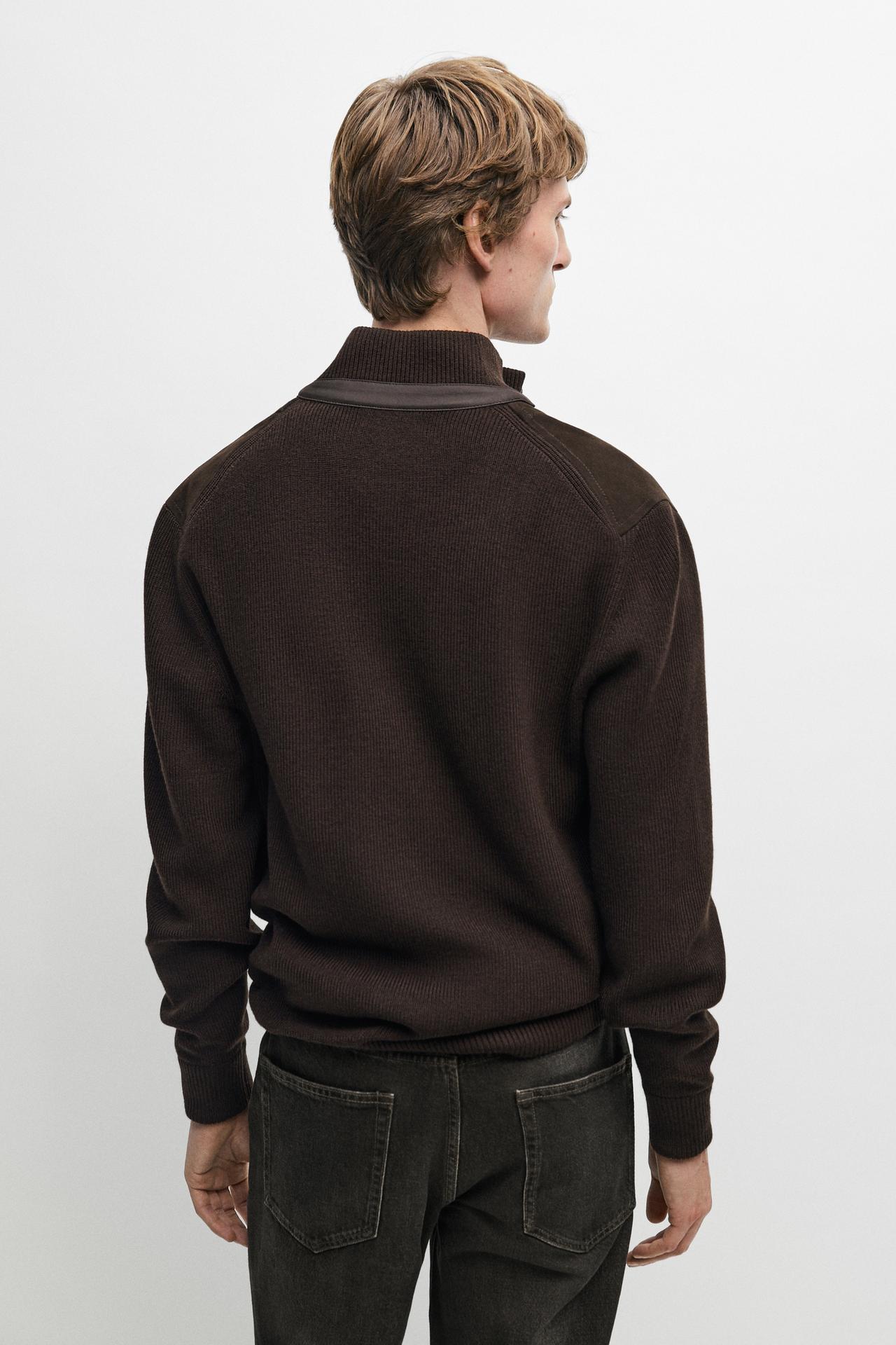 Contrast suede jacket — RUSSET