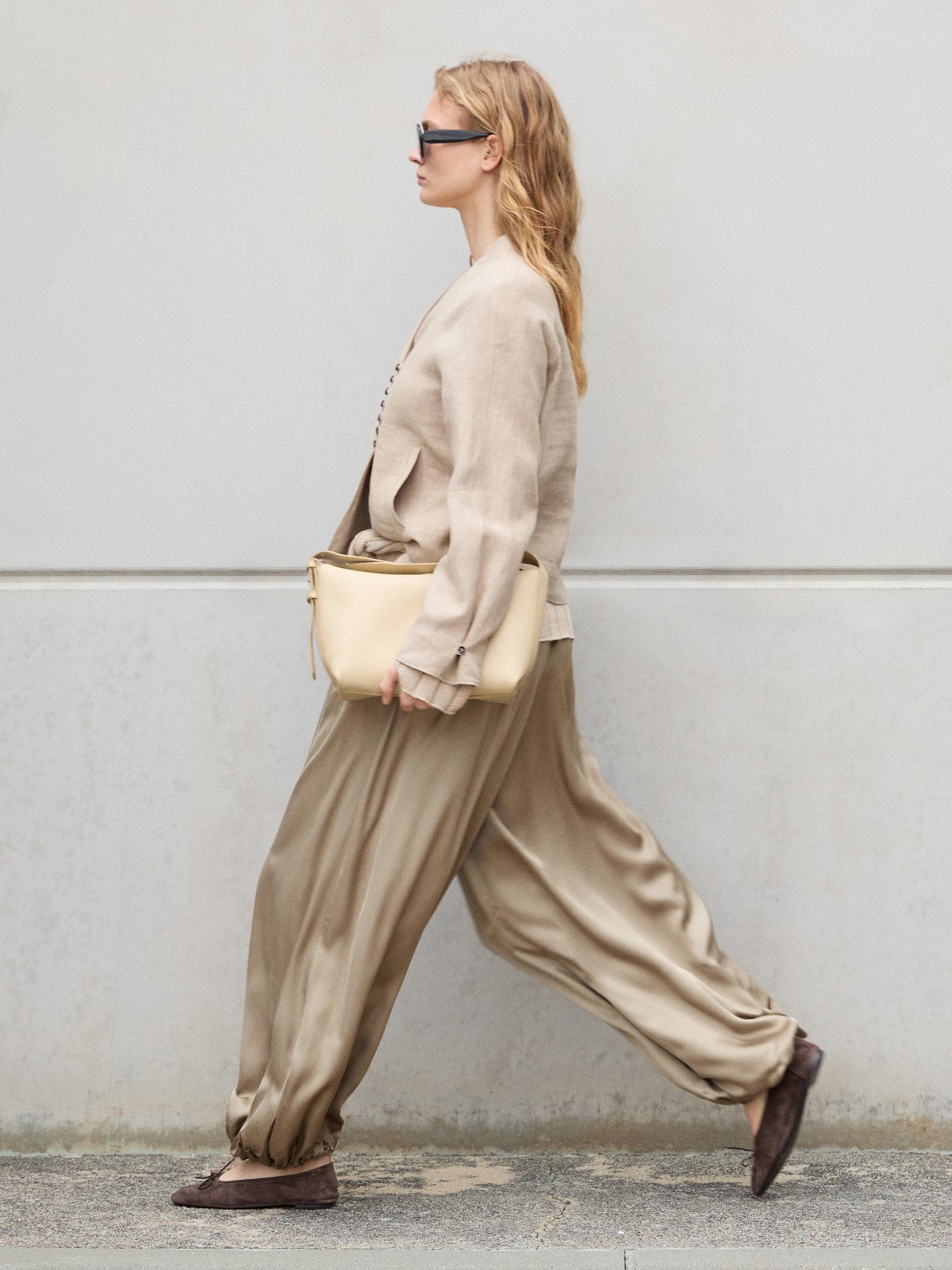 Cropped 100% linen jacket — BEIGE