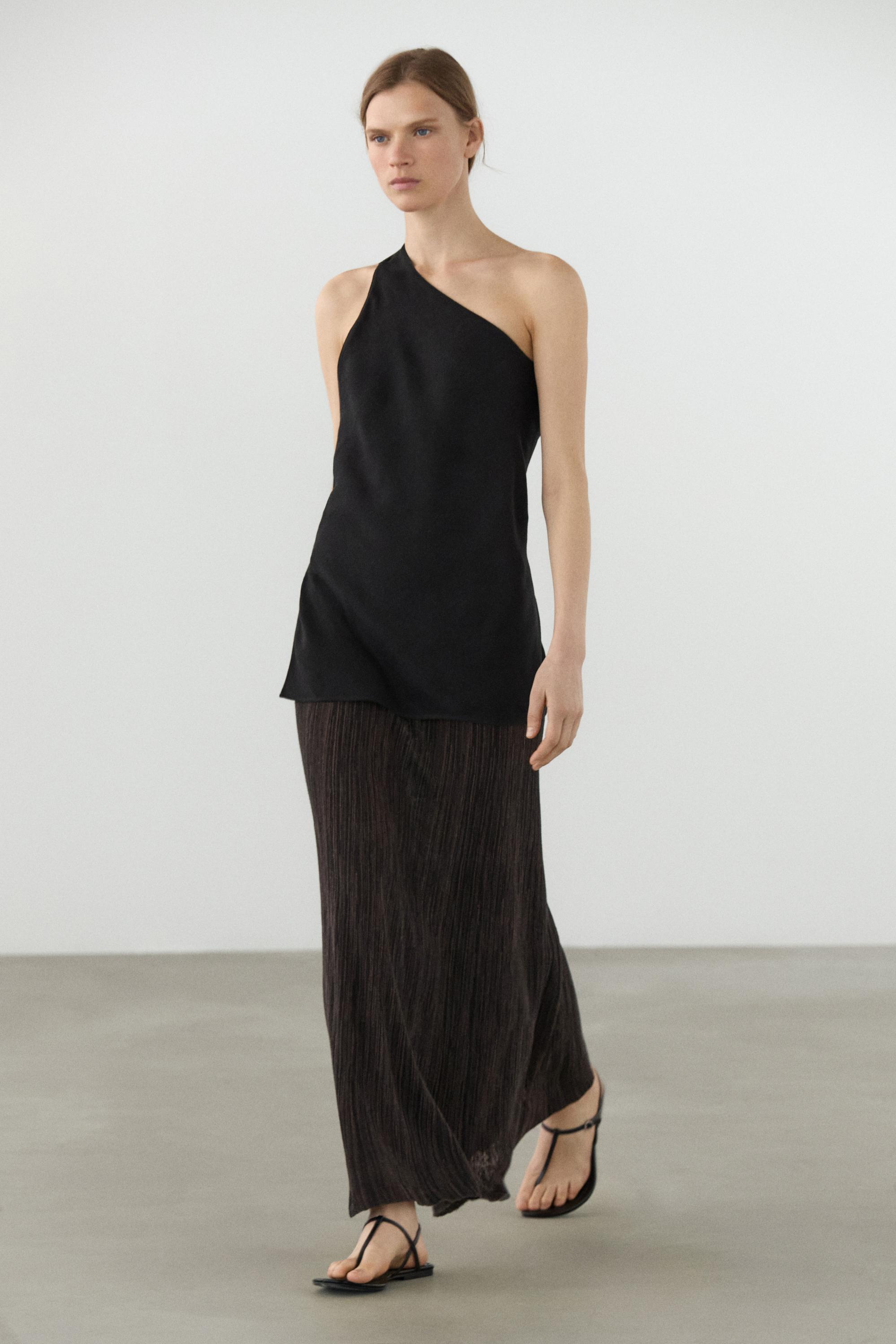 Total look pleated midi skirt with striped detail — Chocolate