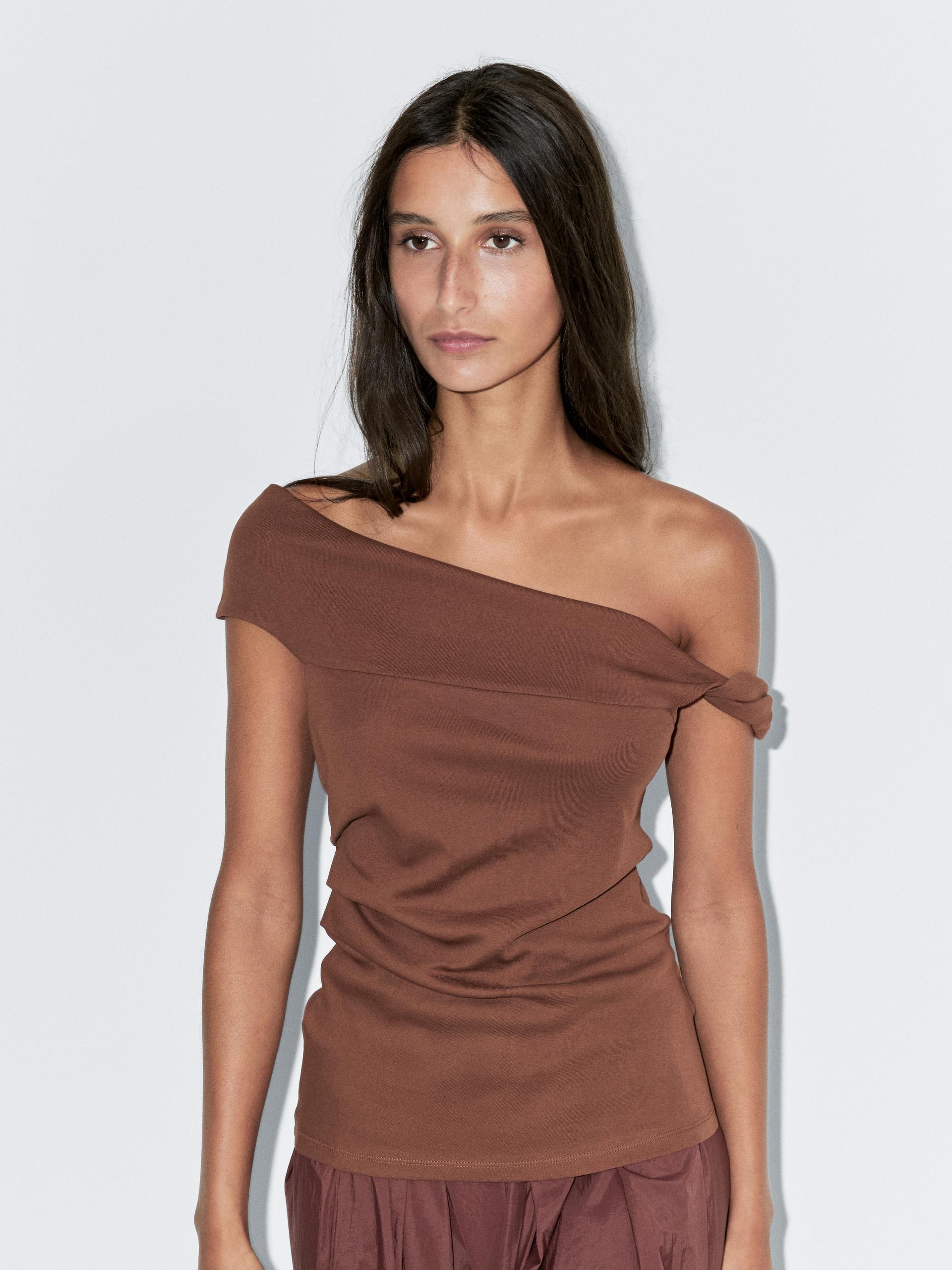 Massimo Dutti Draped Top With Knot Detail In Multi