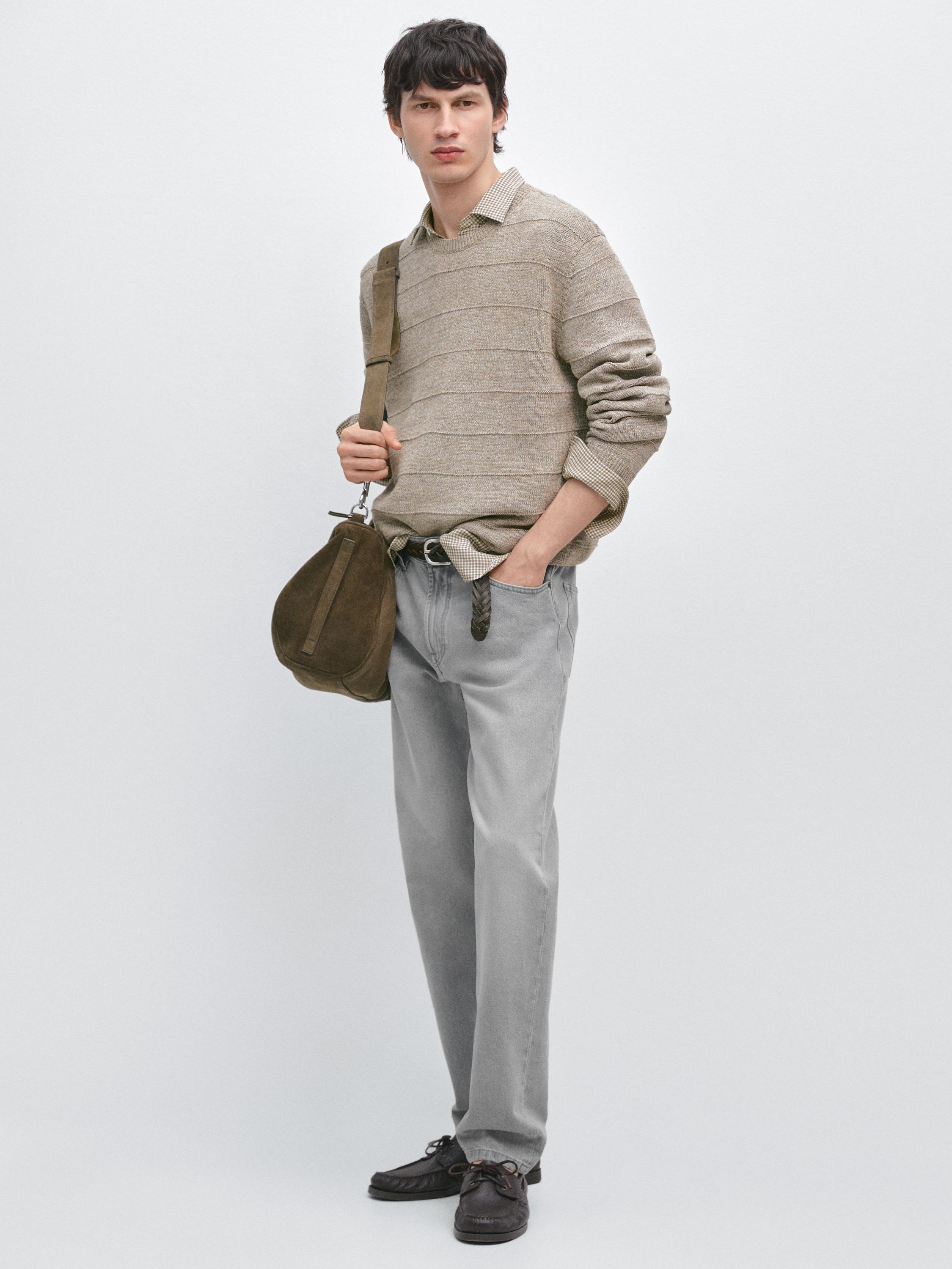 Striped knit crew neck sweater — MINK