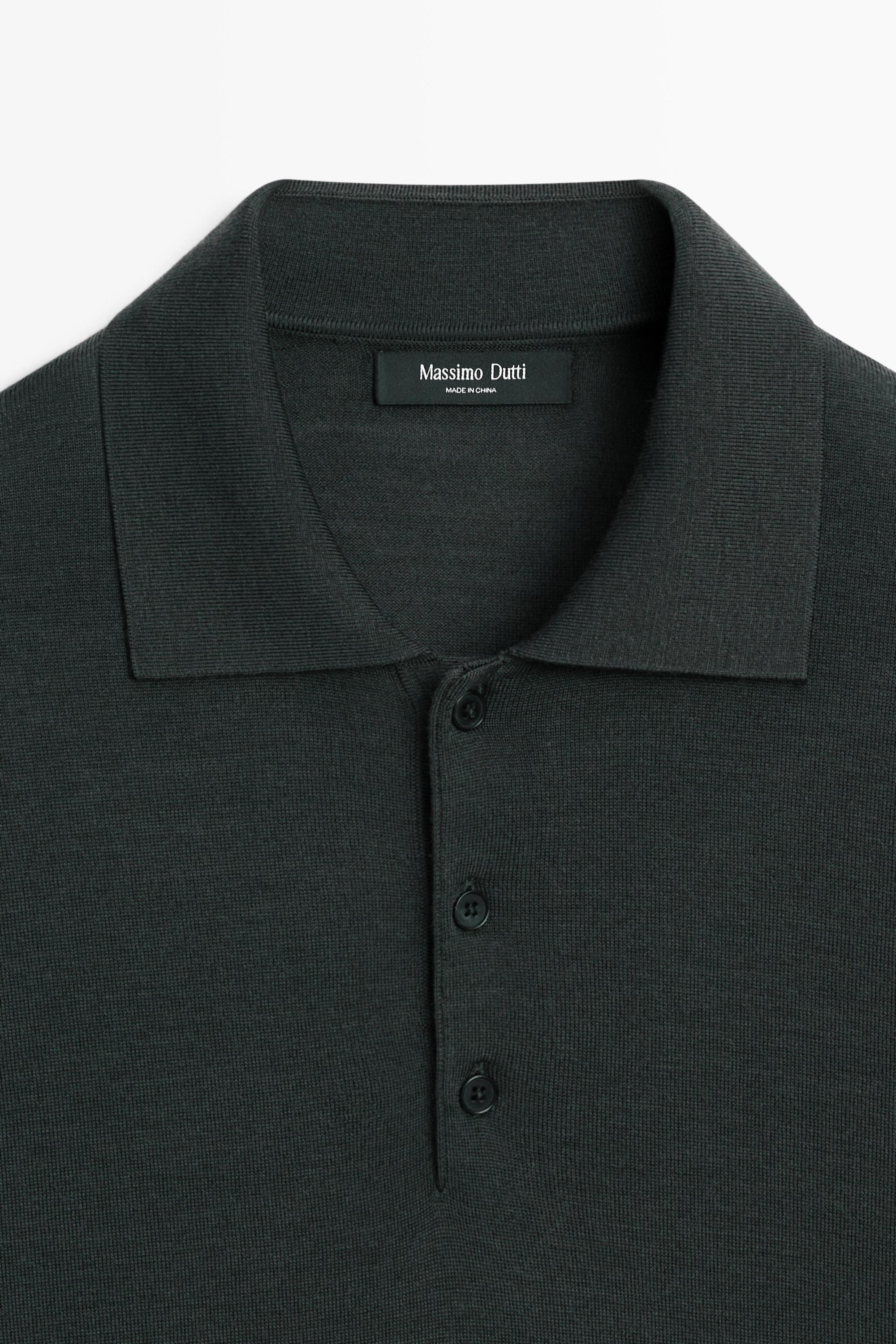 Wool blend knit polo shirt — Greyish green
