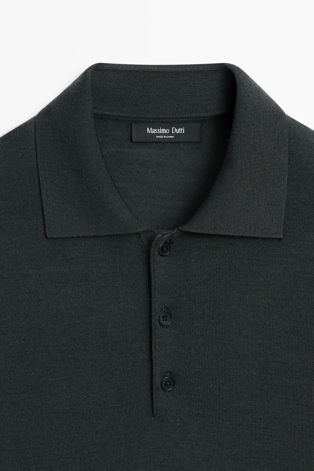 Wool blend knit polo shirt — Greyish green