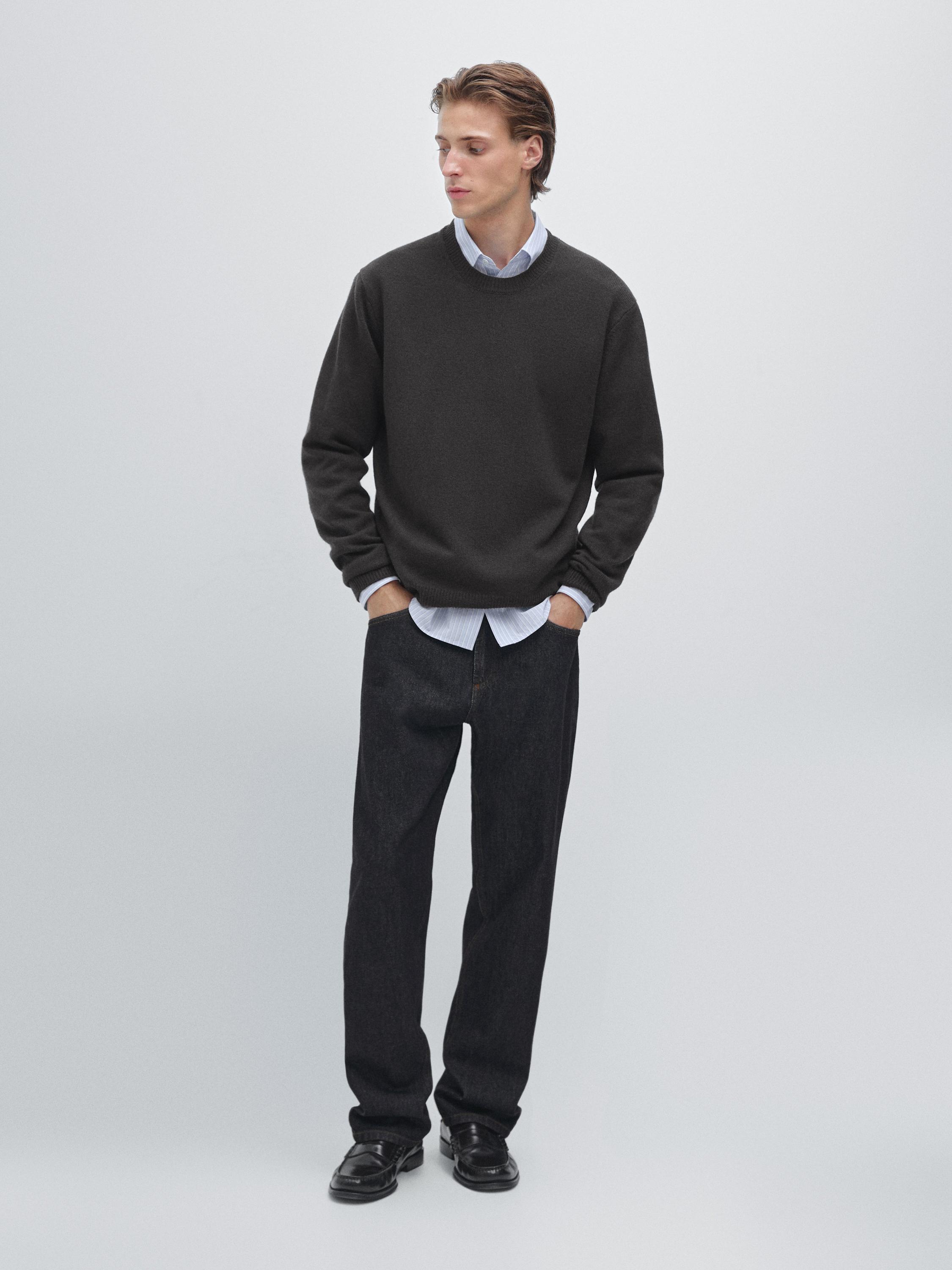 Wool blend crew neck knit sweater