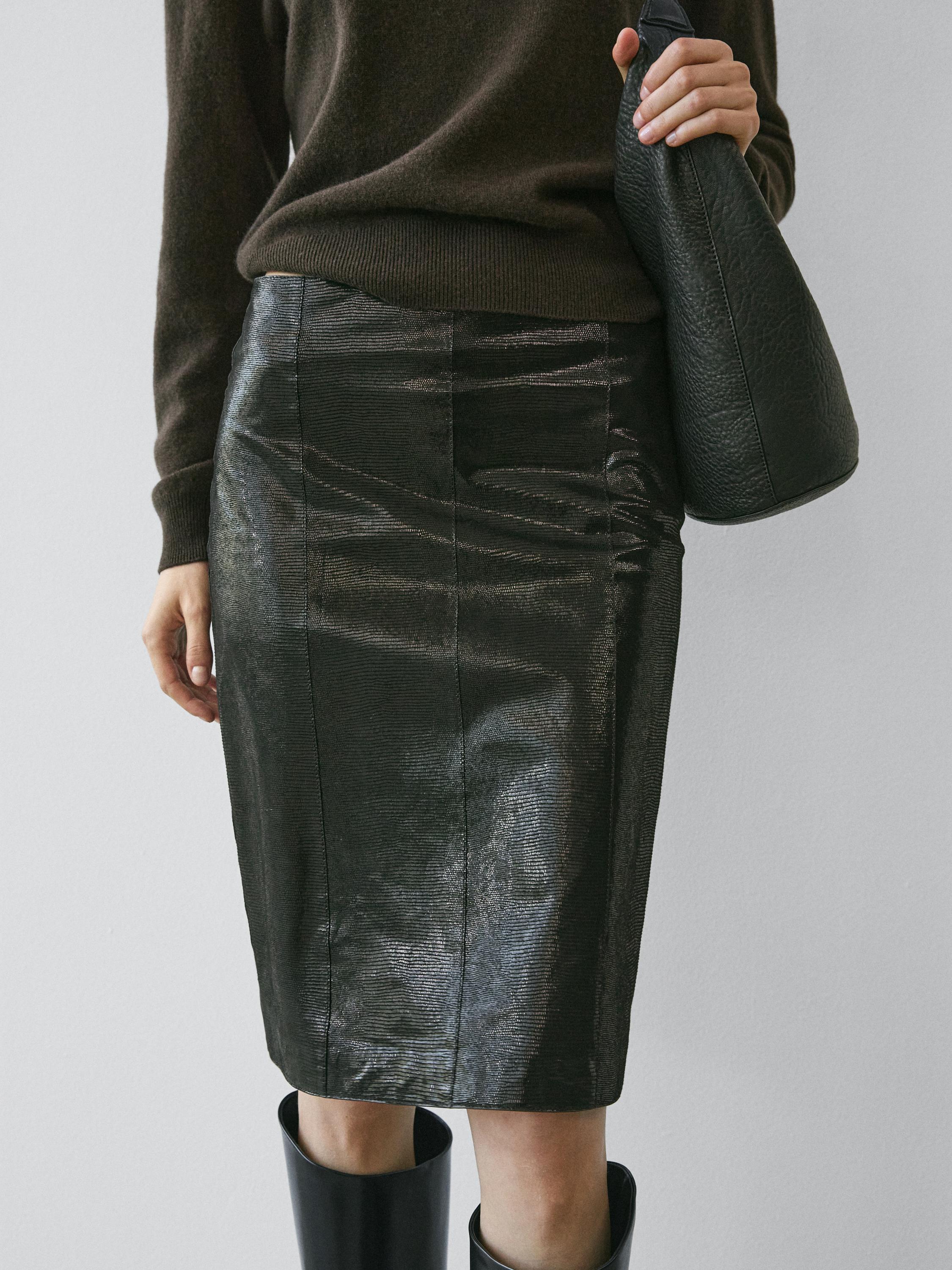 Animal print leather mini skirt