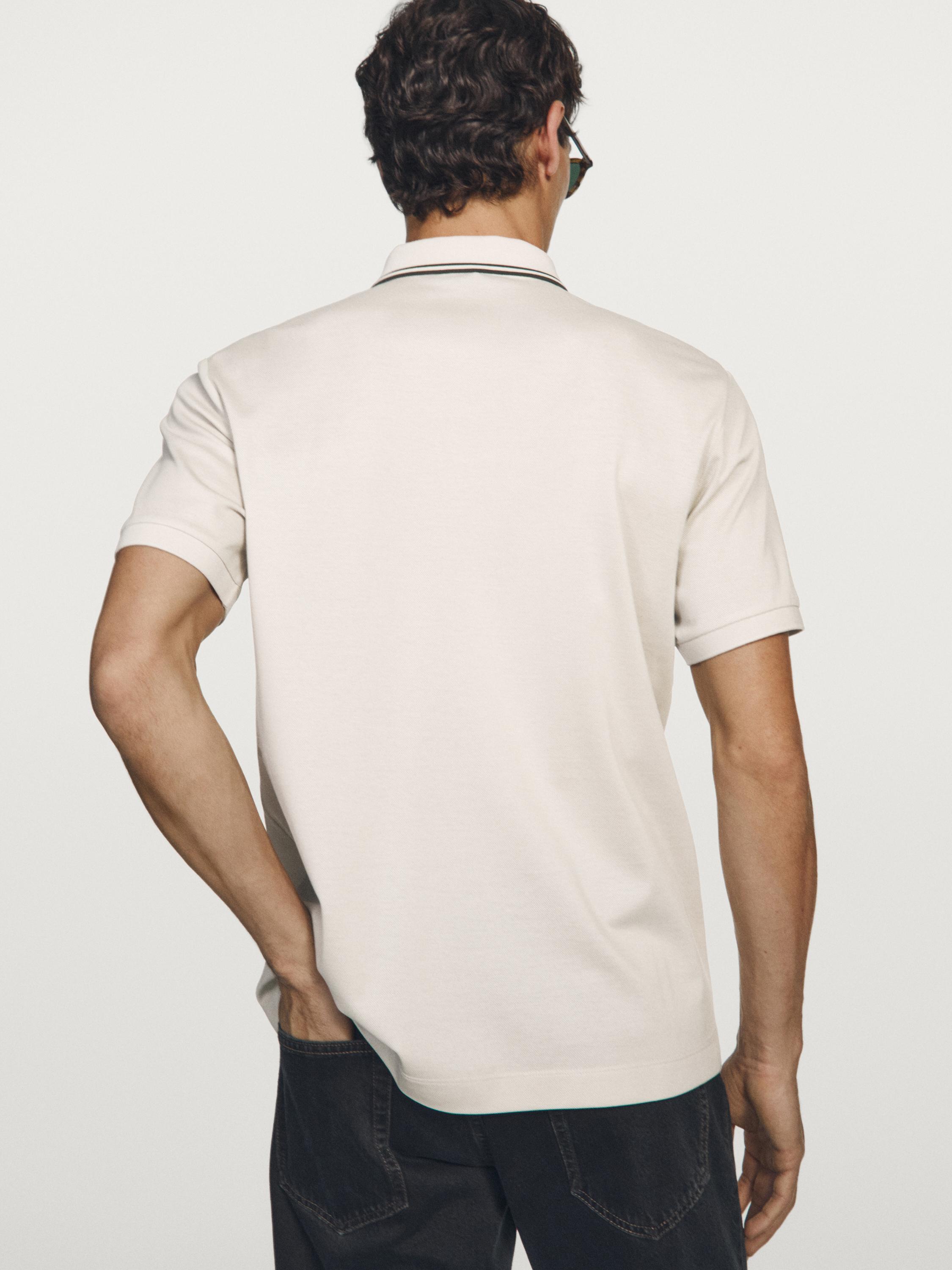Short sleeve polo shirt with contrast detail — CREAM