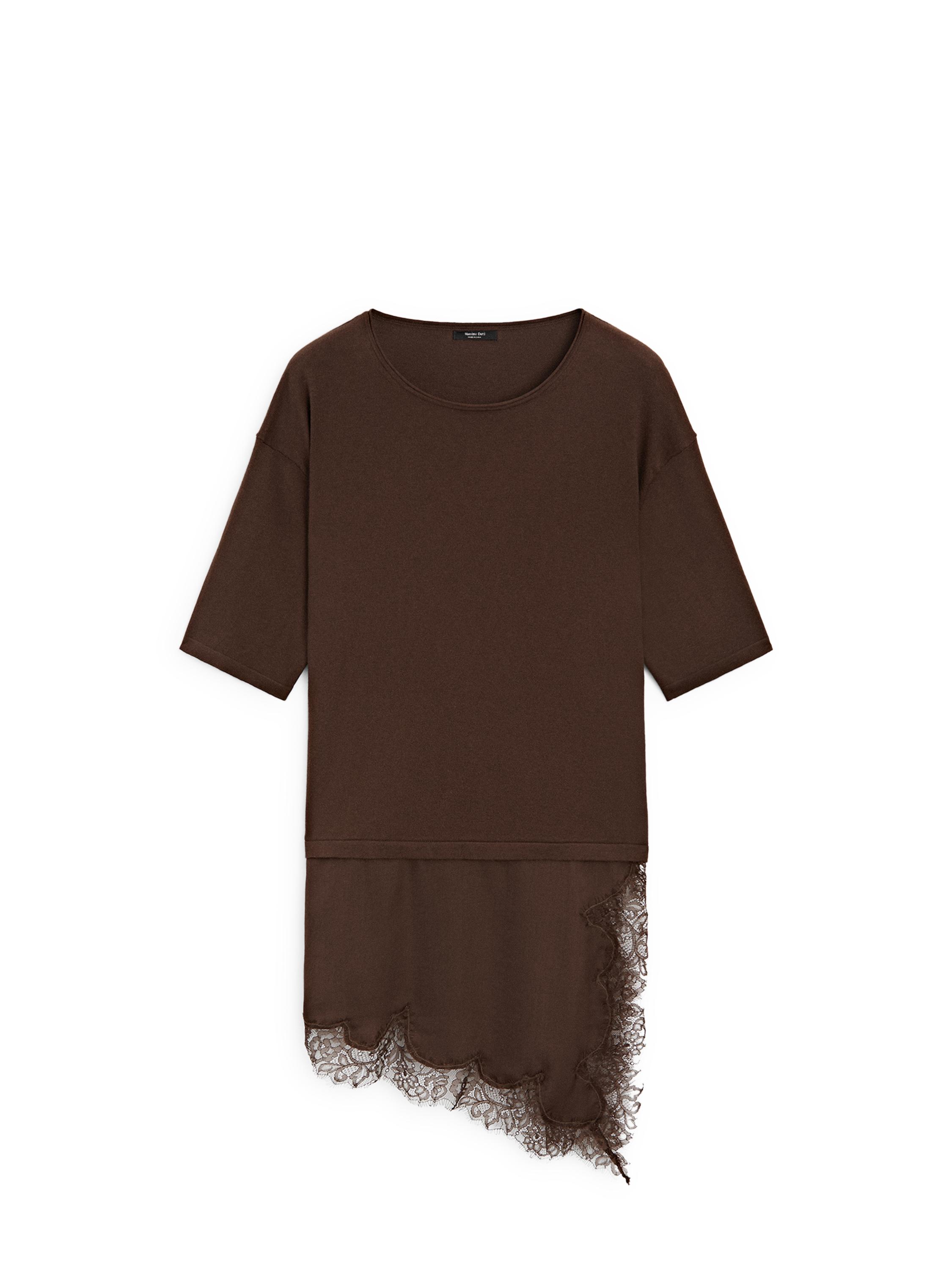 Sweater with contrast lace detail — BROWN
