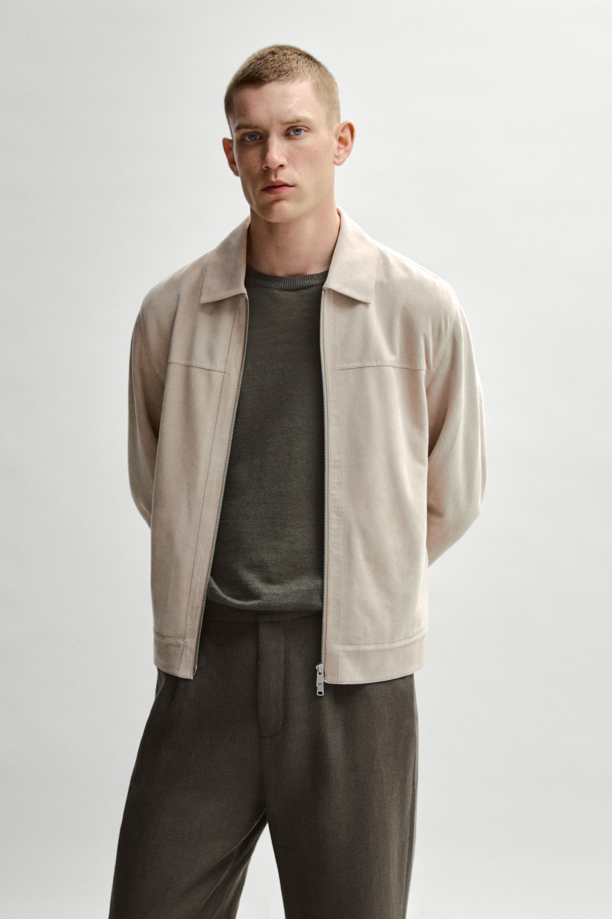 Suede leather collar jacket — Light Beige