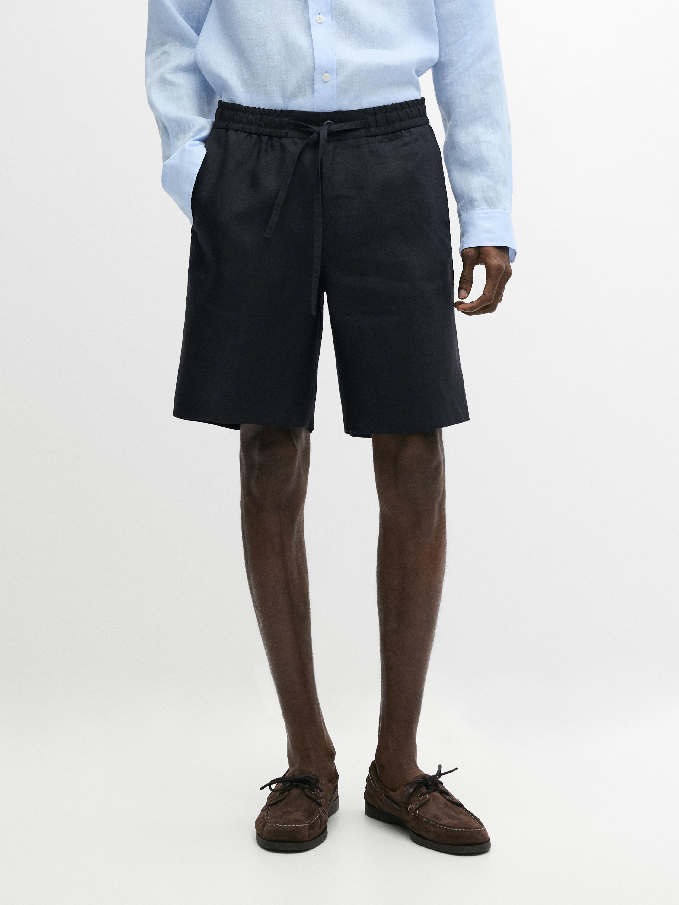 100% linen short Bermuda shorts — NAVY BLUE