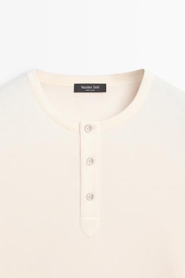 100% lightweight cotton henley T-shirt — Off white 4