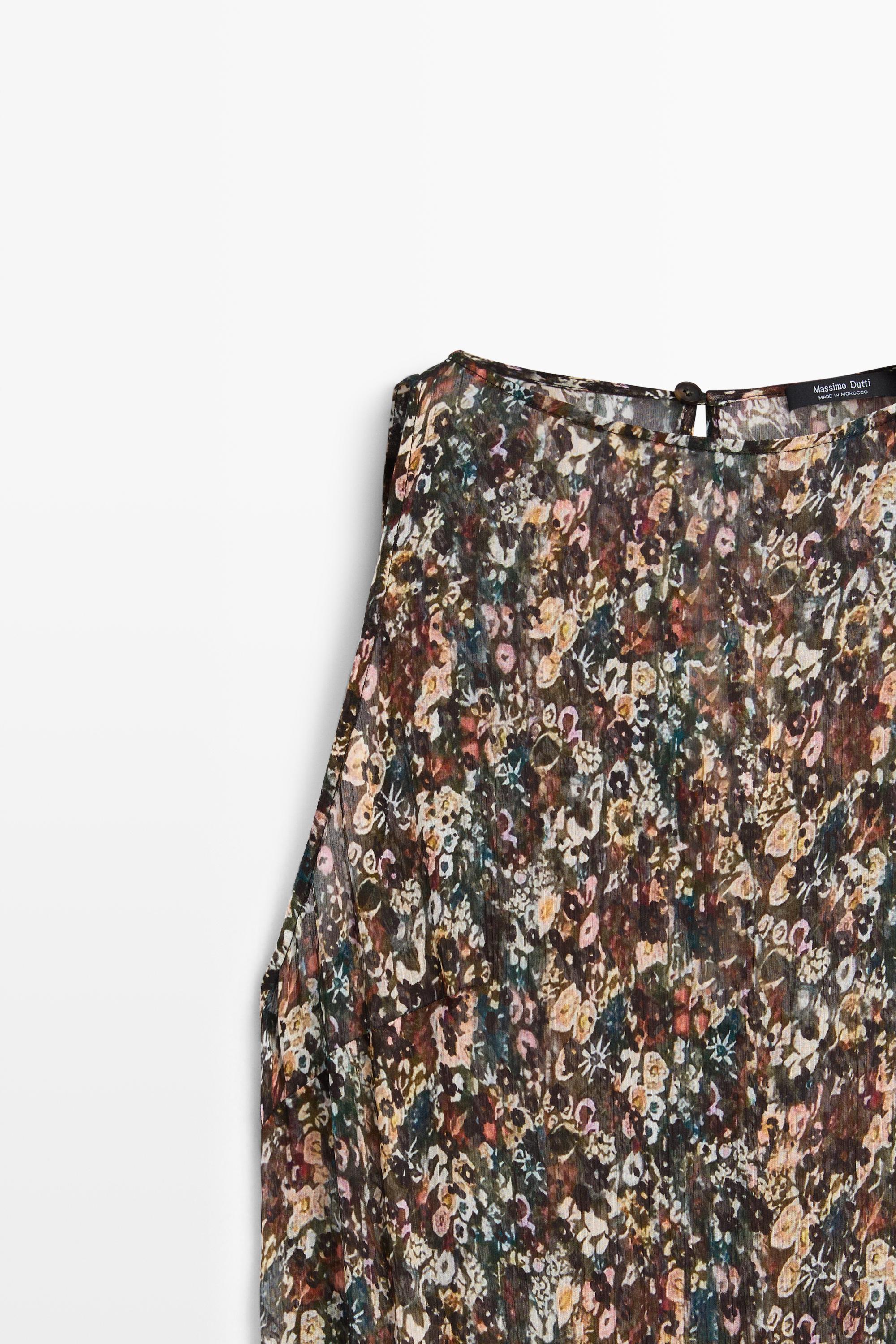 Printed dress with sash detail — BLACK