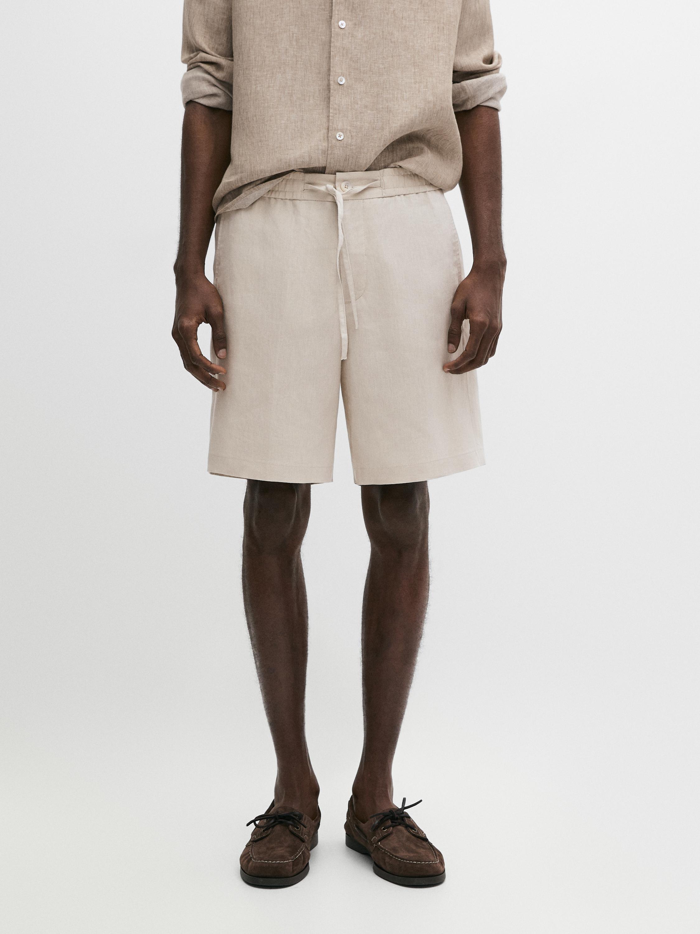 100% linen short Bermuda shorts — SAND