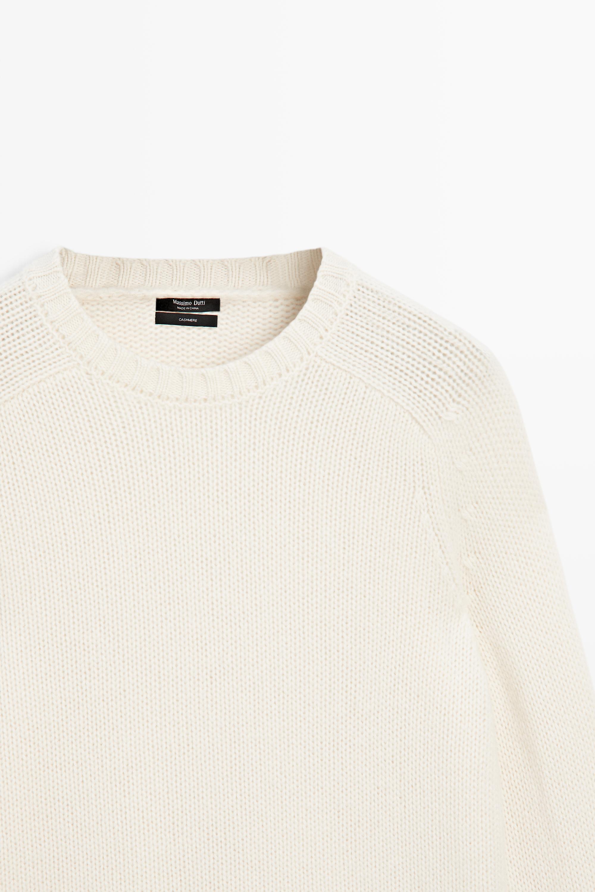 100% cashmere cropped knit sweater — Vanilla (alternate view)