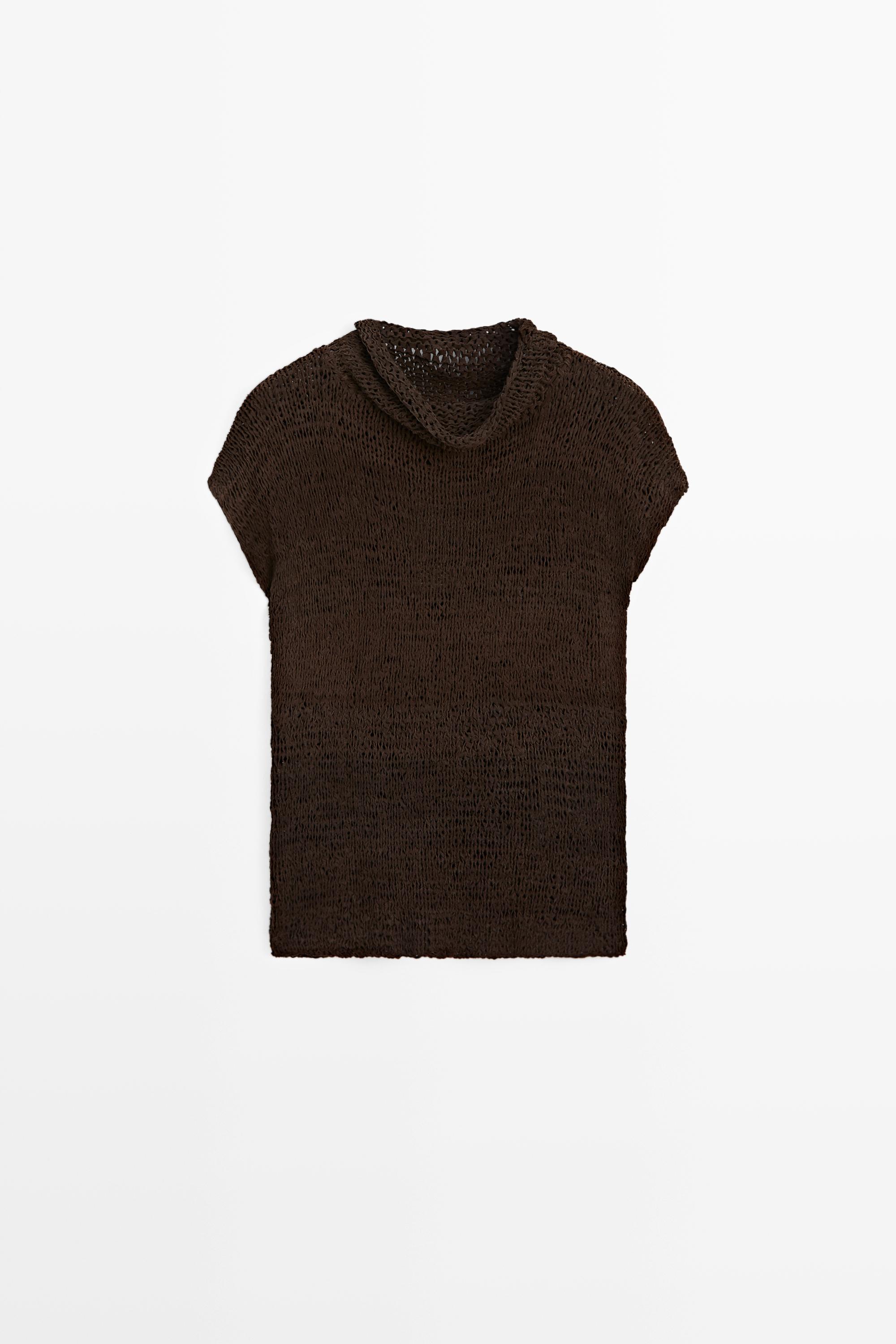 Suede leather knit top — BROWN