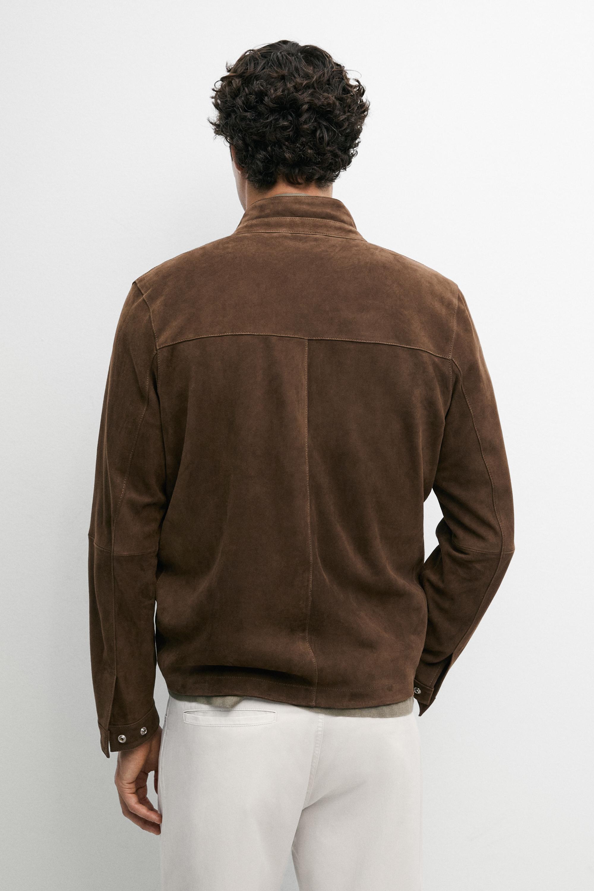 Suede jacket with pocket details — BROWN
