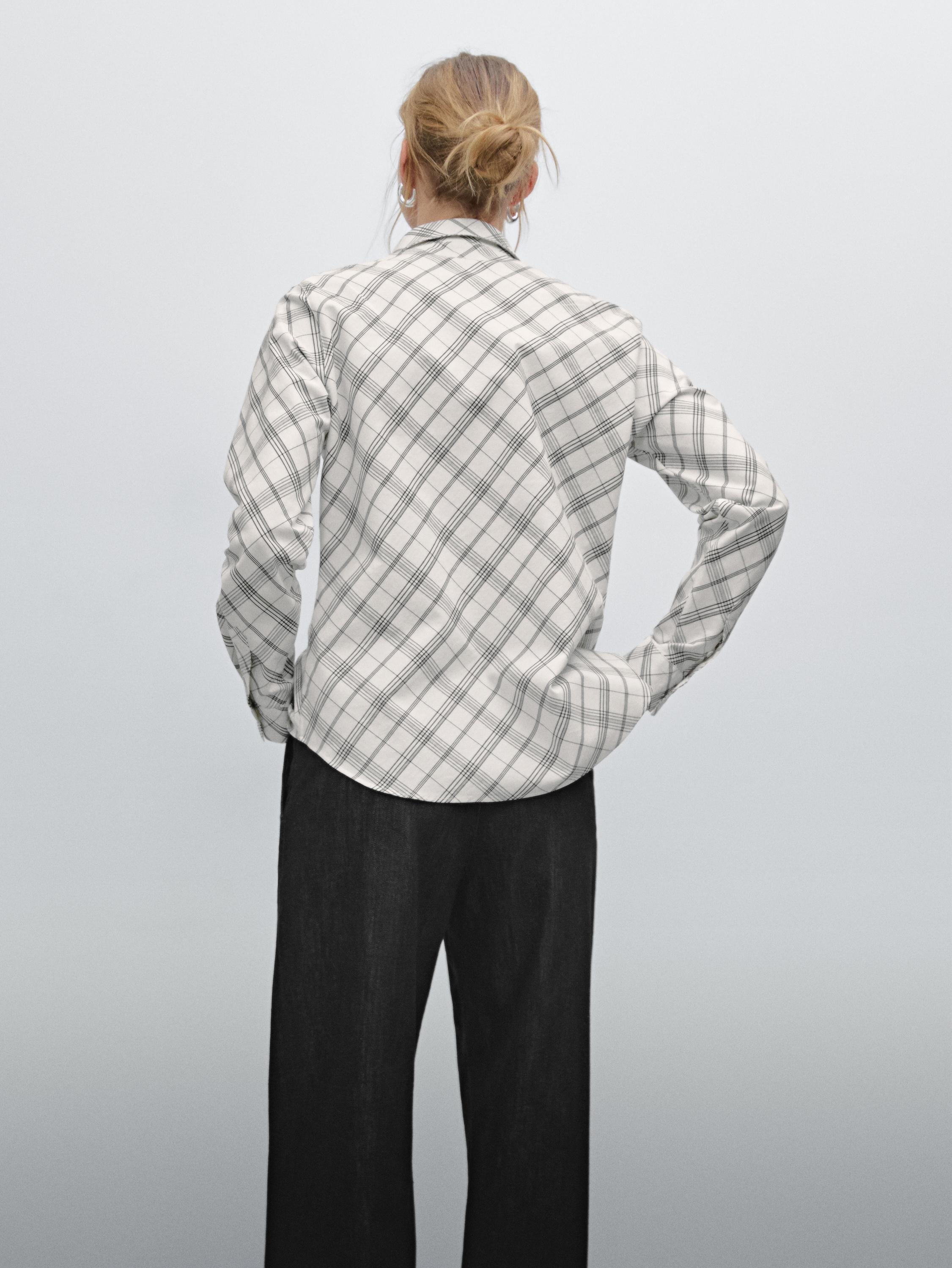 Cotton blend bias-cut check shirt