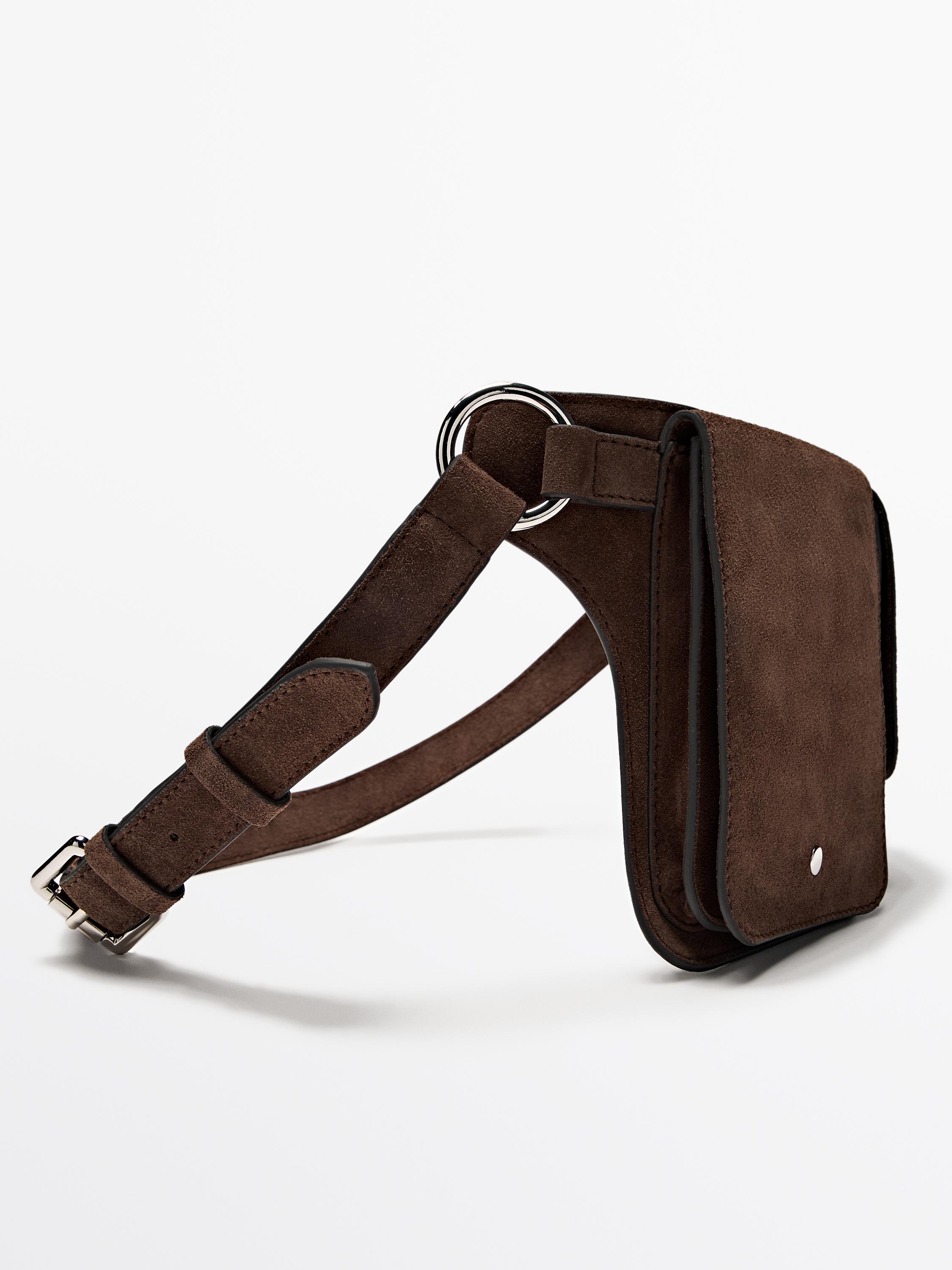 Split leather double compartment belt bag — MINK