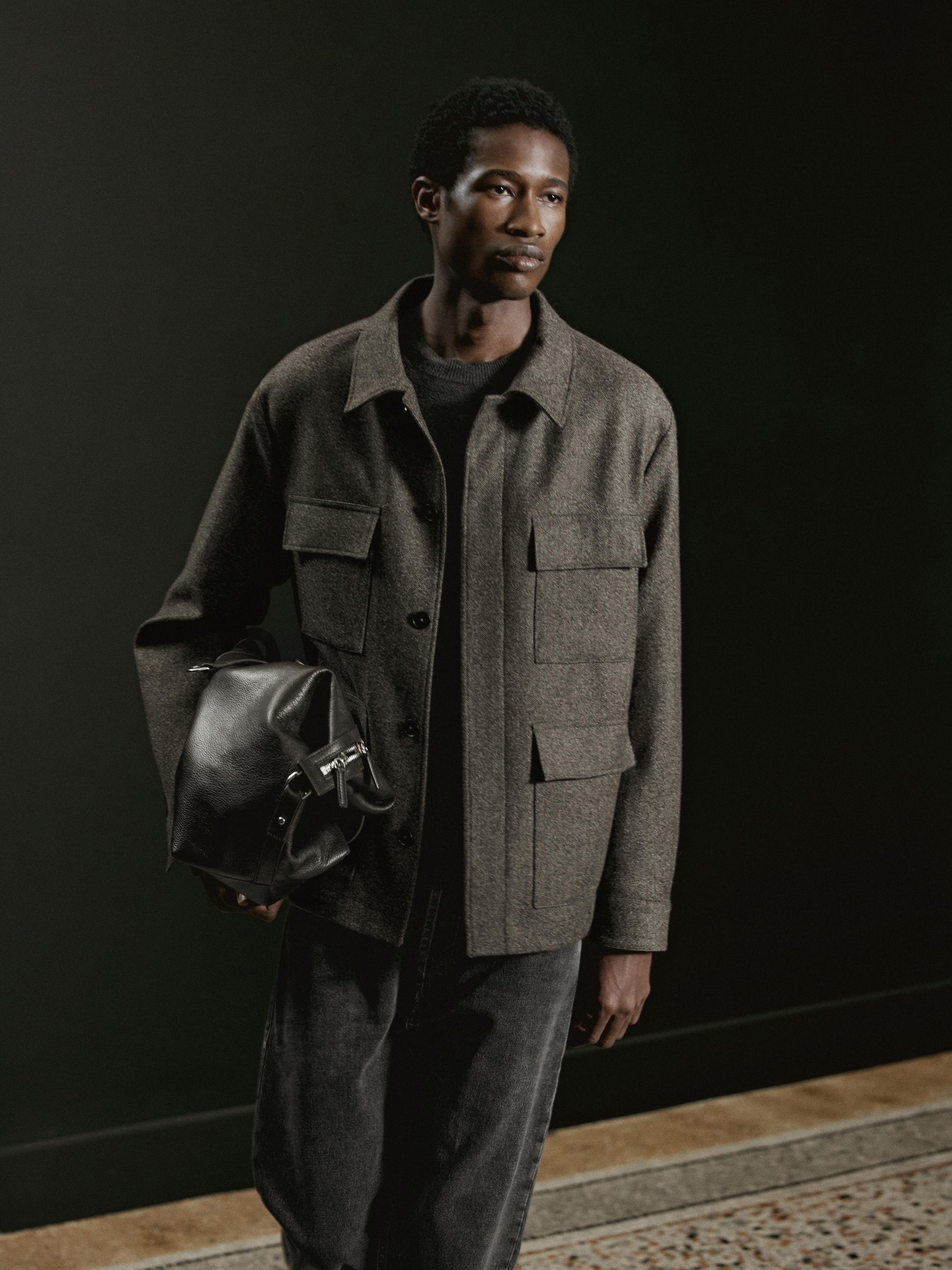 Herringbone wool blend cardigan — MINK