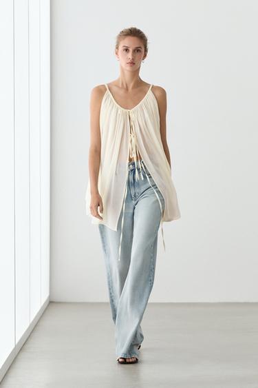Cotton cupro blend camisole with bow details — CREAM 1