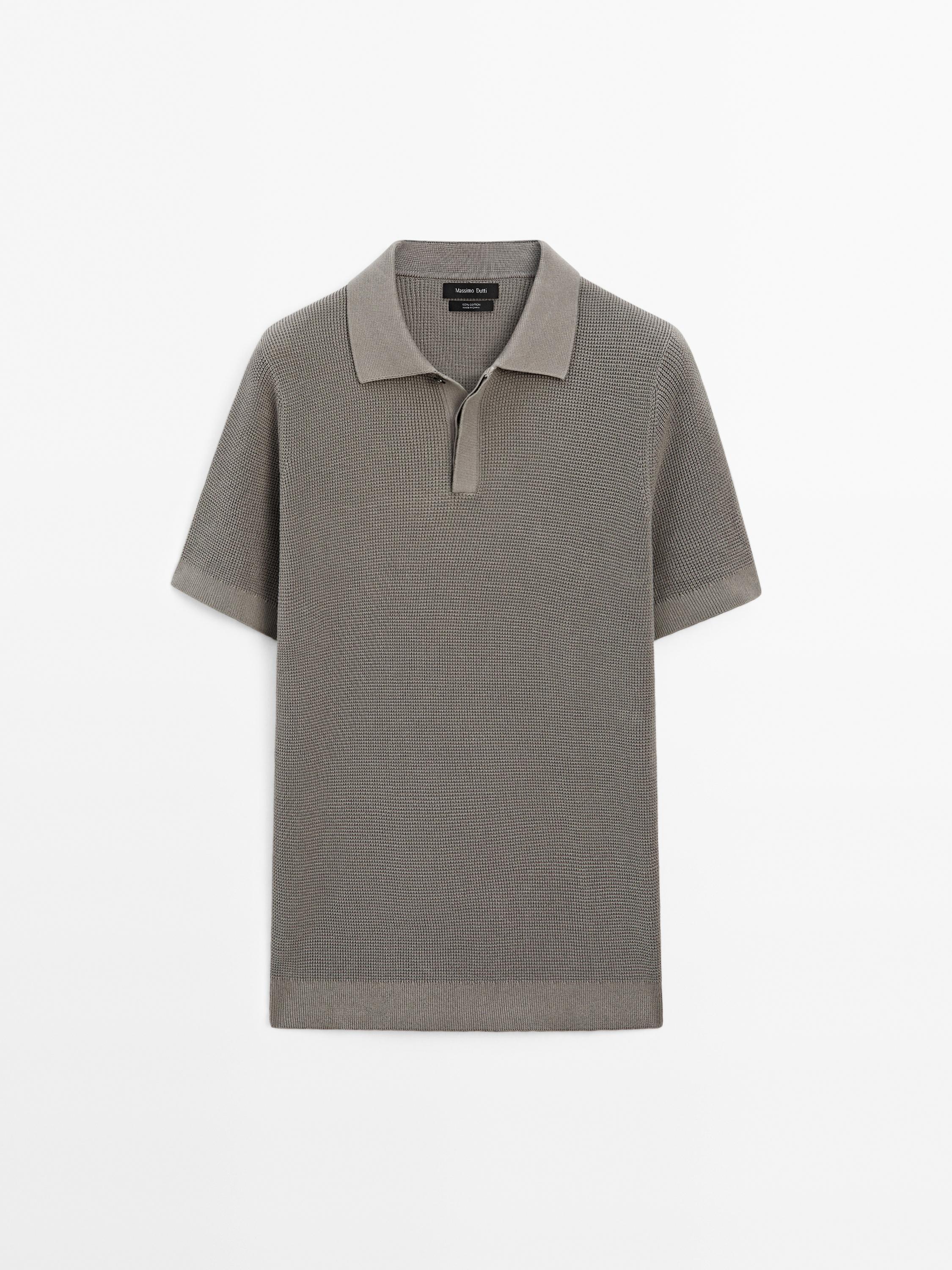 Textured cotton knit polo shirt