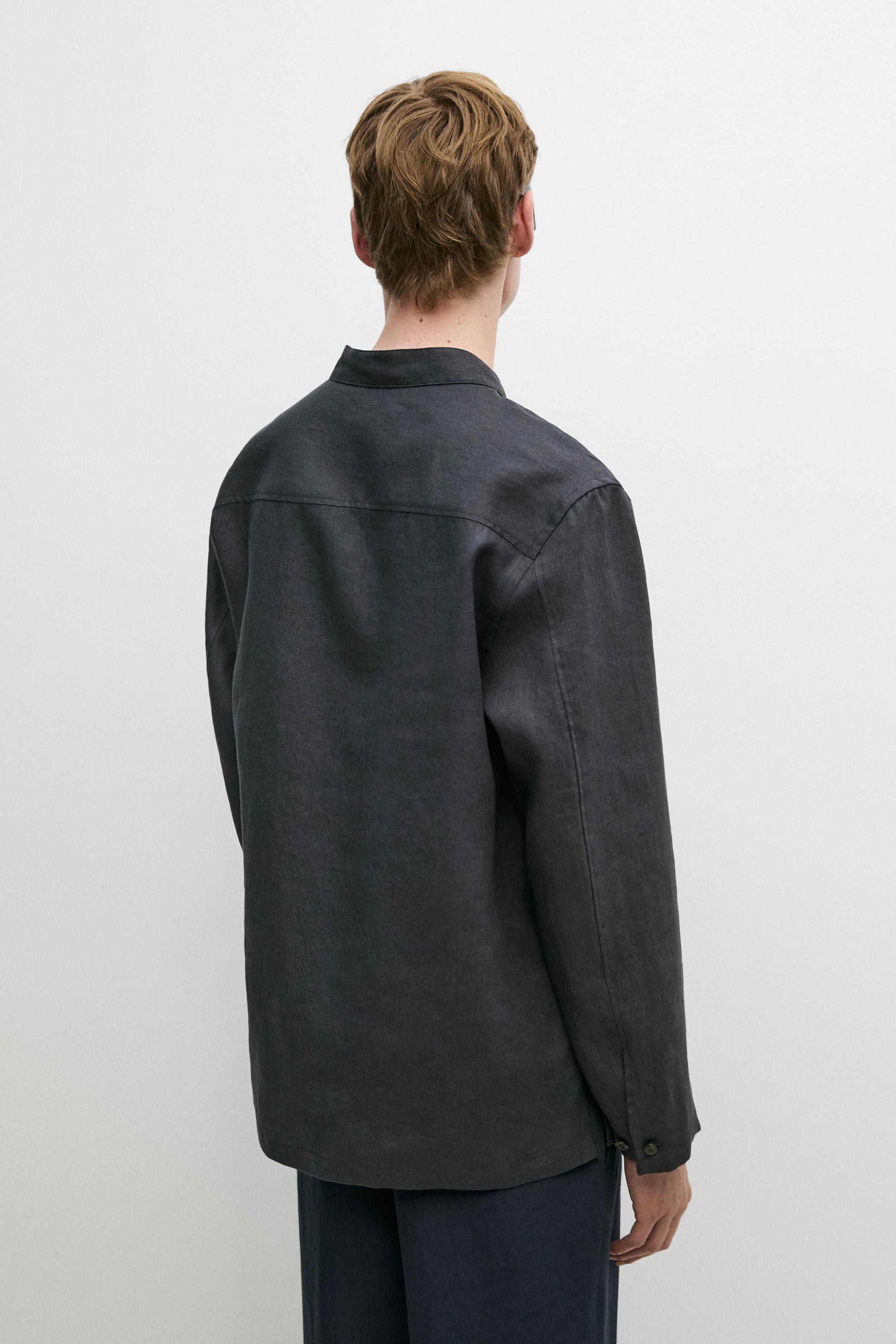 Linen button-up shirt with stand collar - LIMITED EDITION — NAVY BLUE