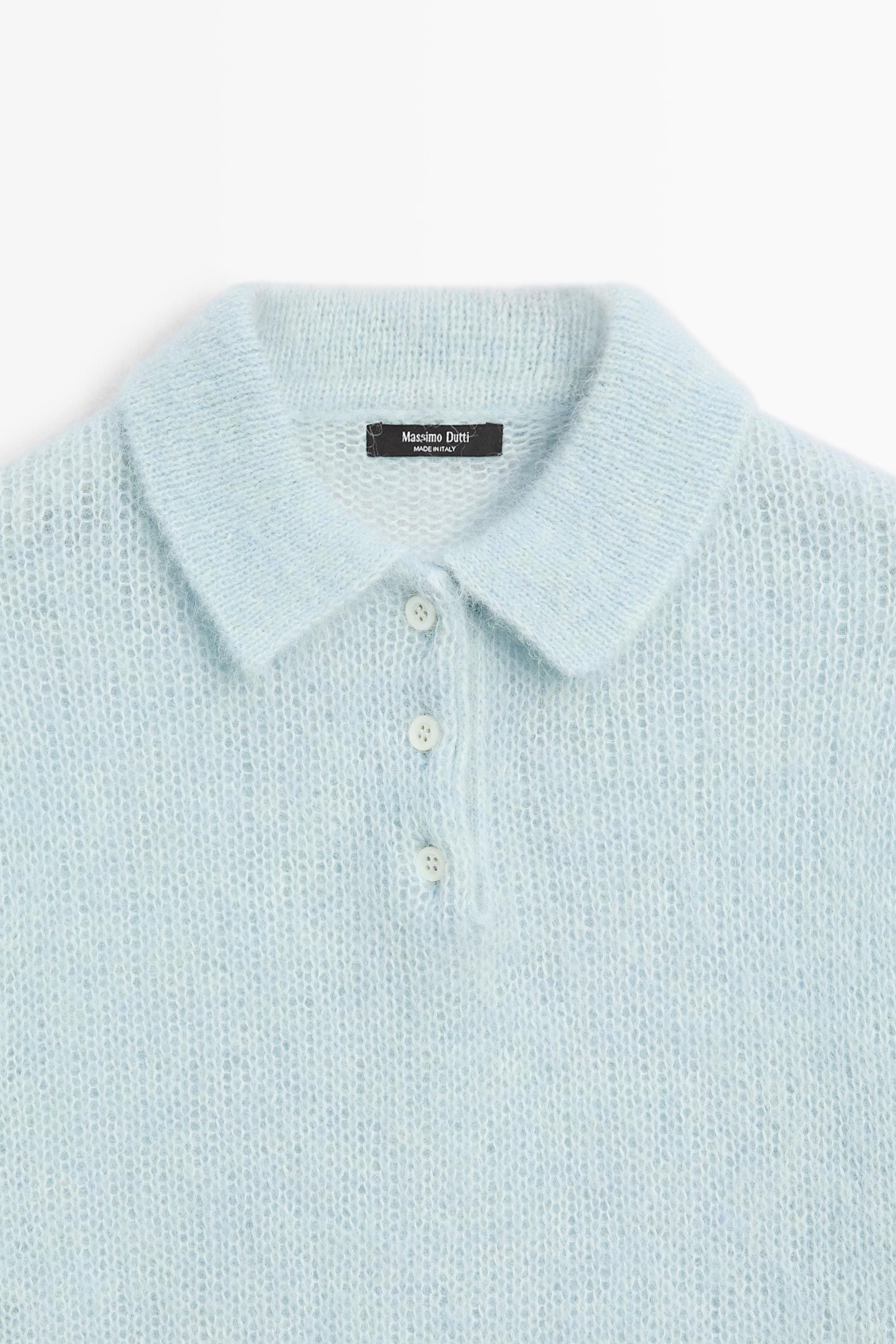 Alpaca blend knit polo sweater — Light blue