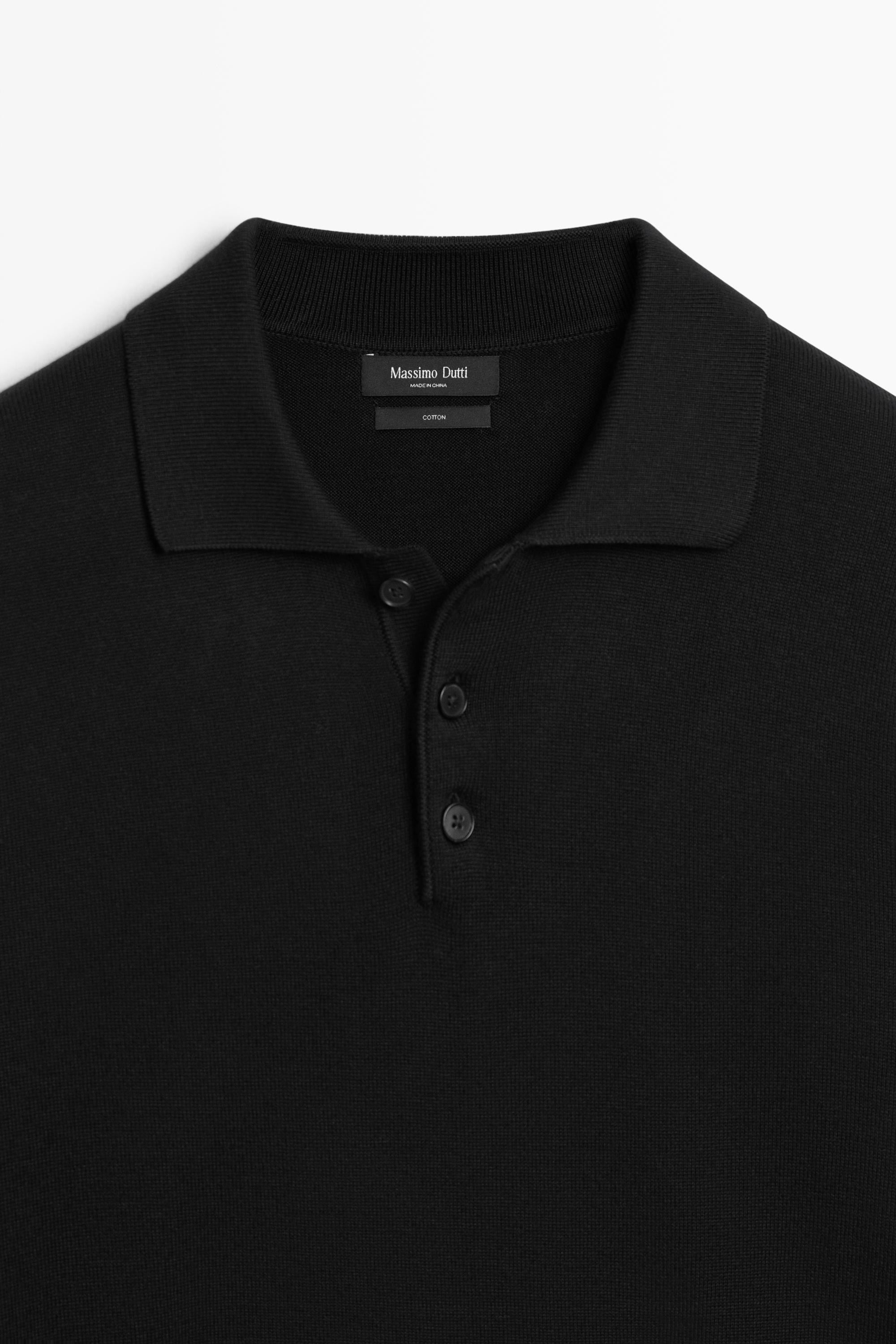 100% cotton knit polo sweater — BLACK