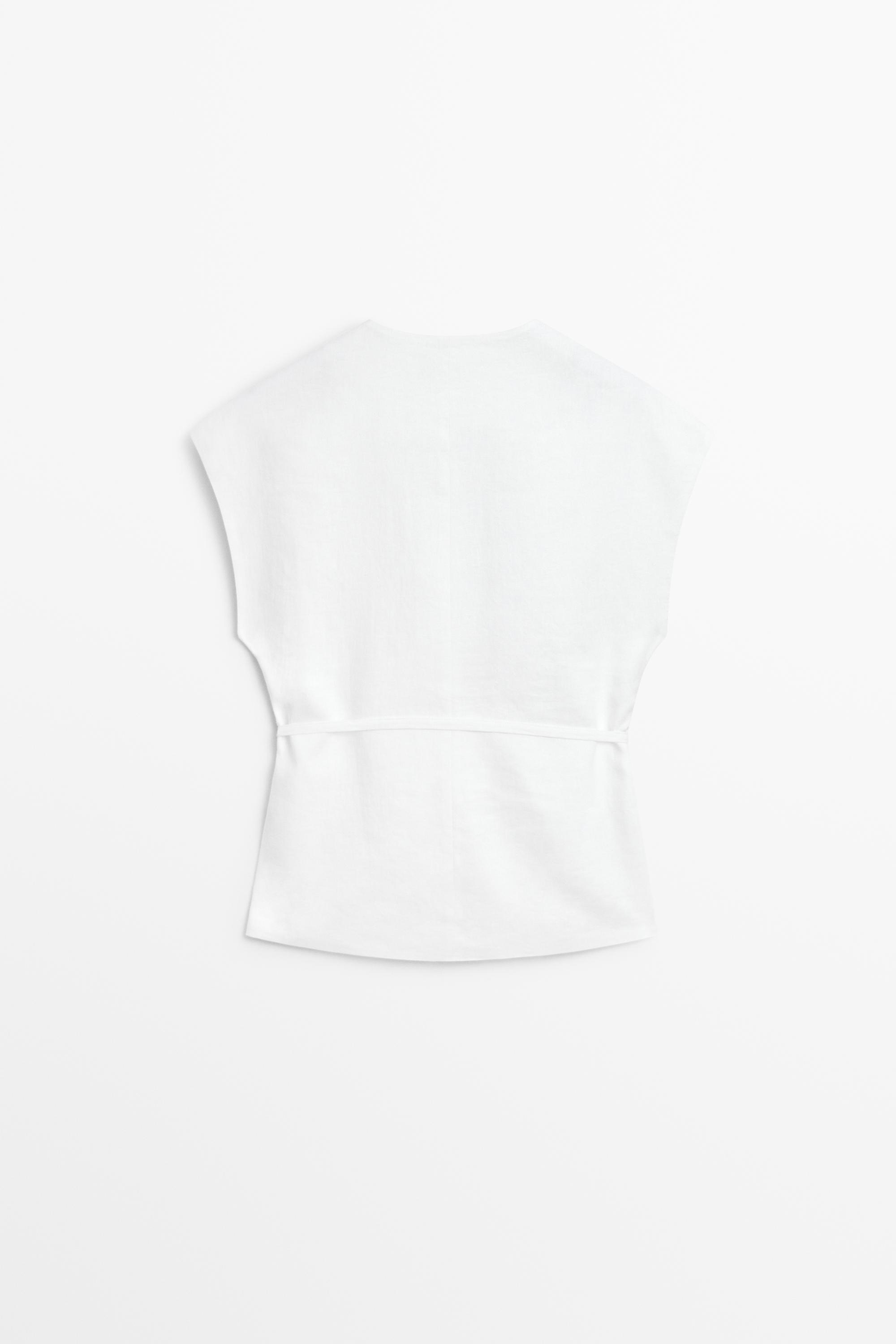 100% linen surplice waistcoat with tie detail — Off white