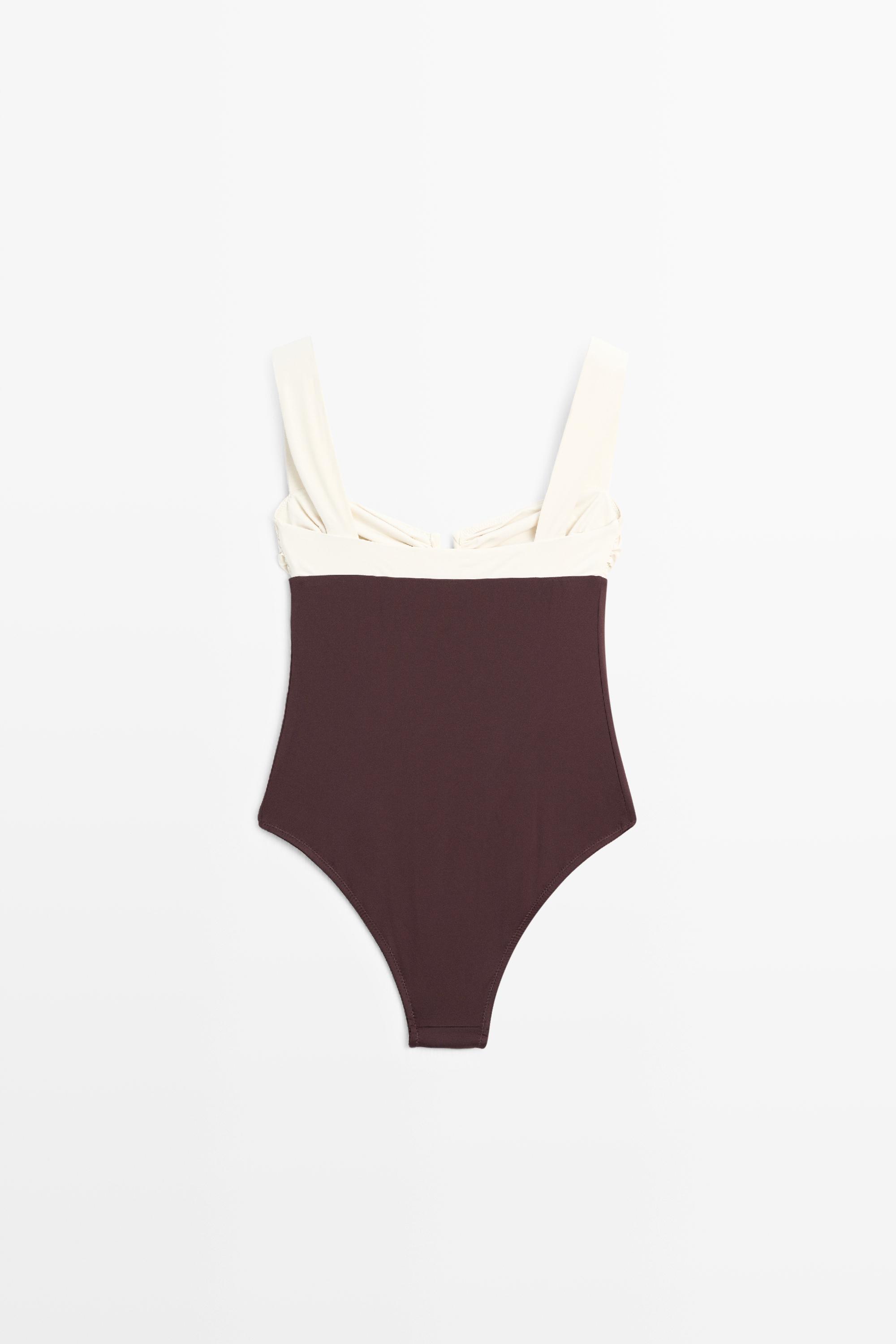 Swimsuit with gathered detail — BROWN