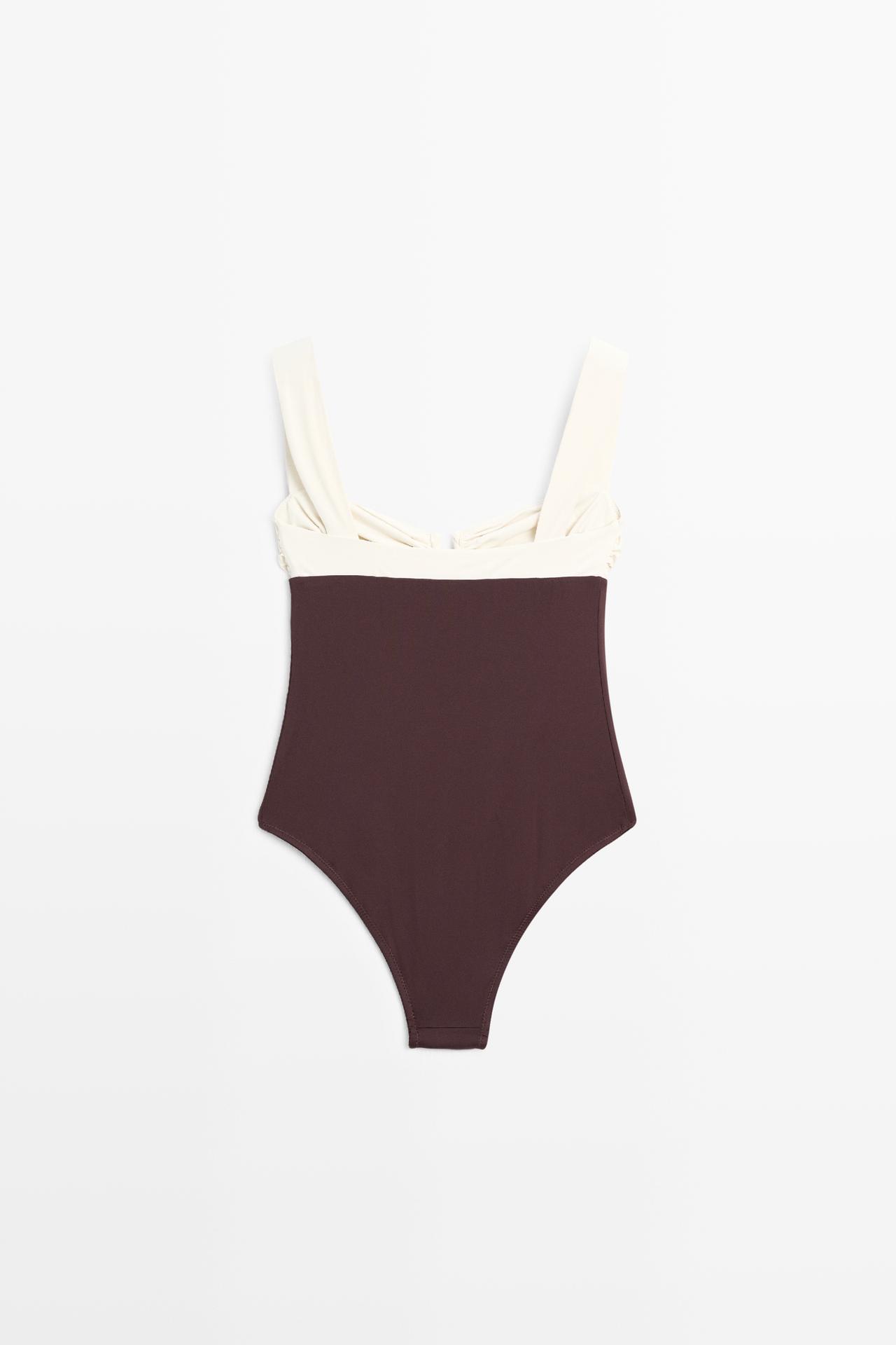 Swimsuit with gathered detail — BROWN