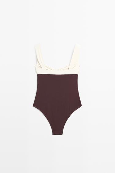Swimsuit with gathered detail — BROWN 6