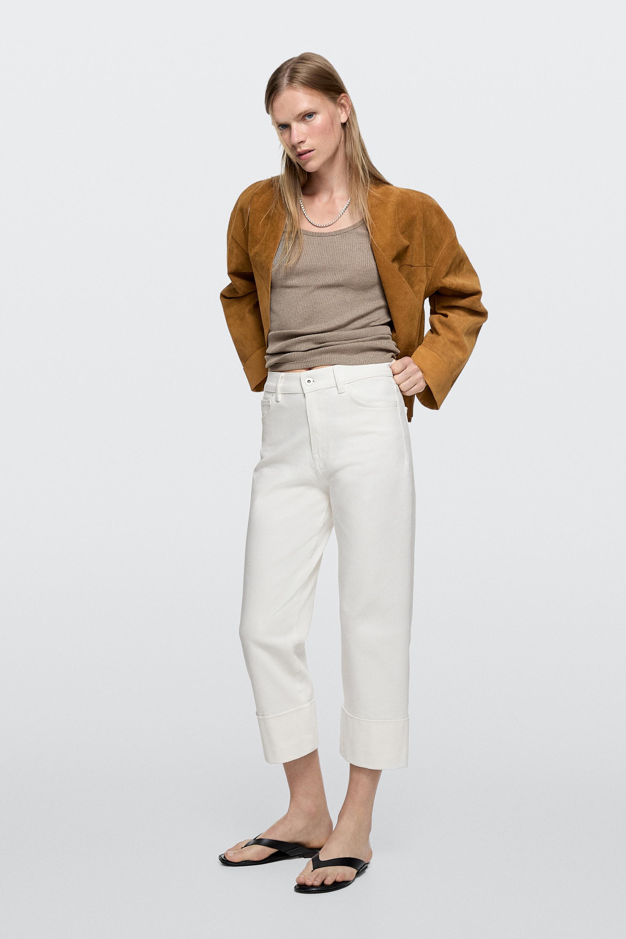 Mid-rise capri jeans with turn-up hems — Off white