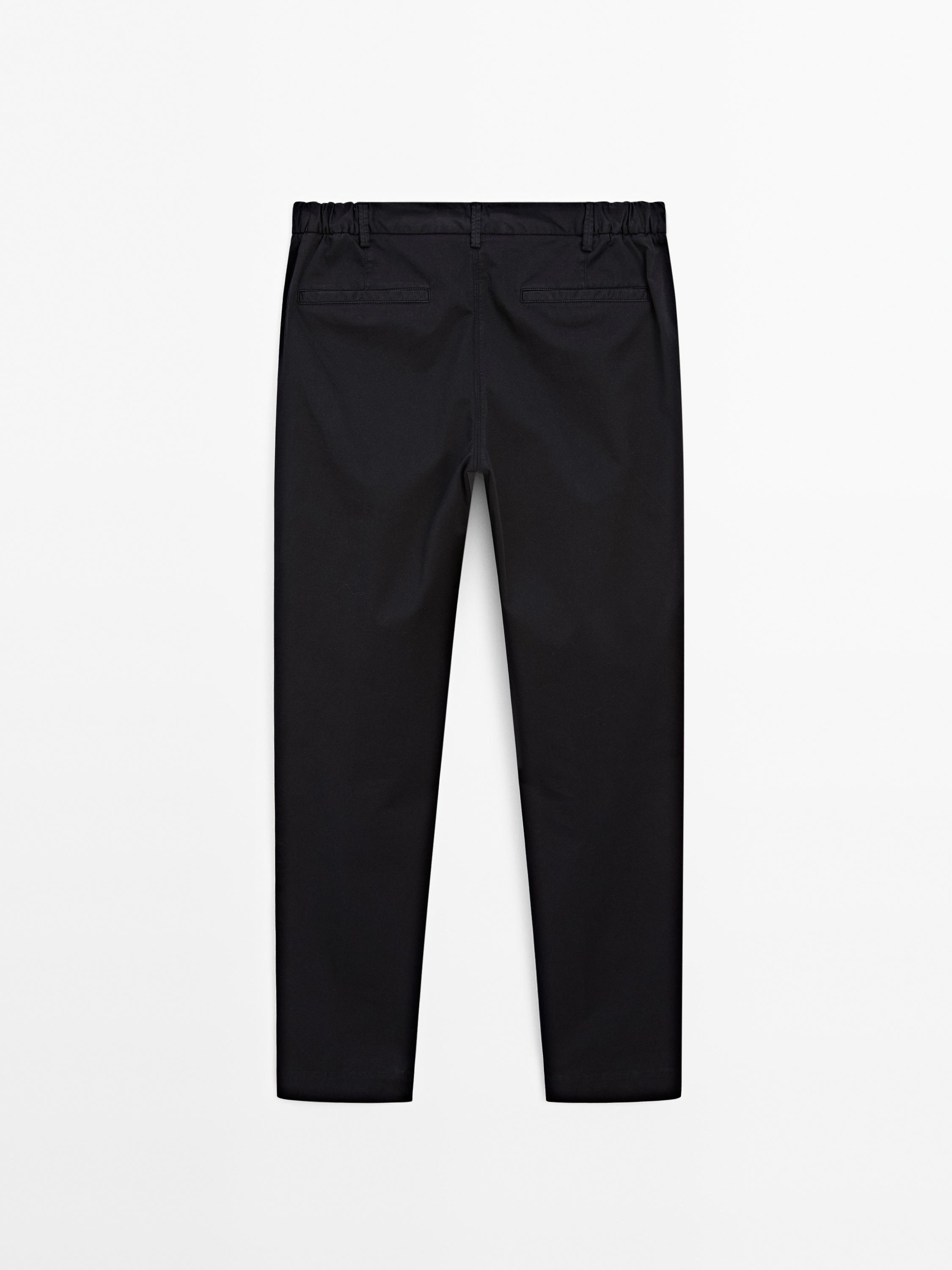 Cotton blend slim fit trousers