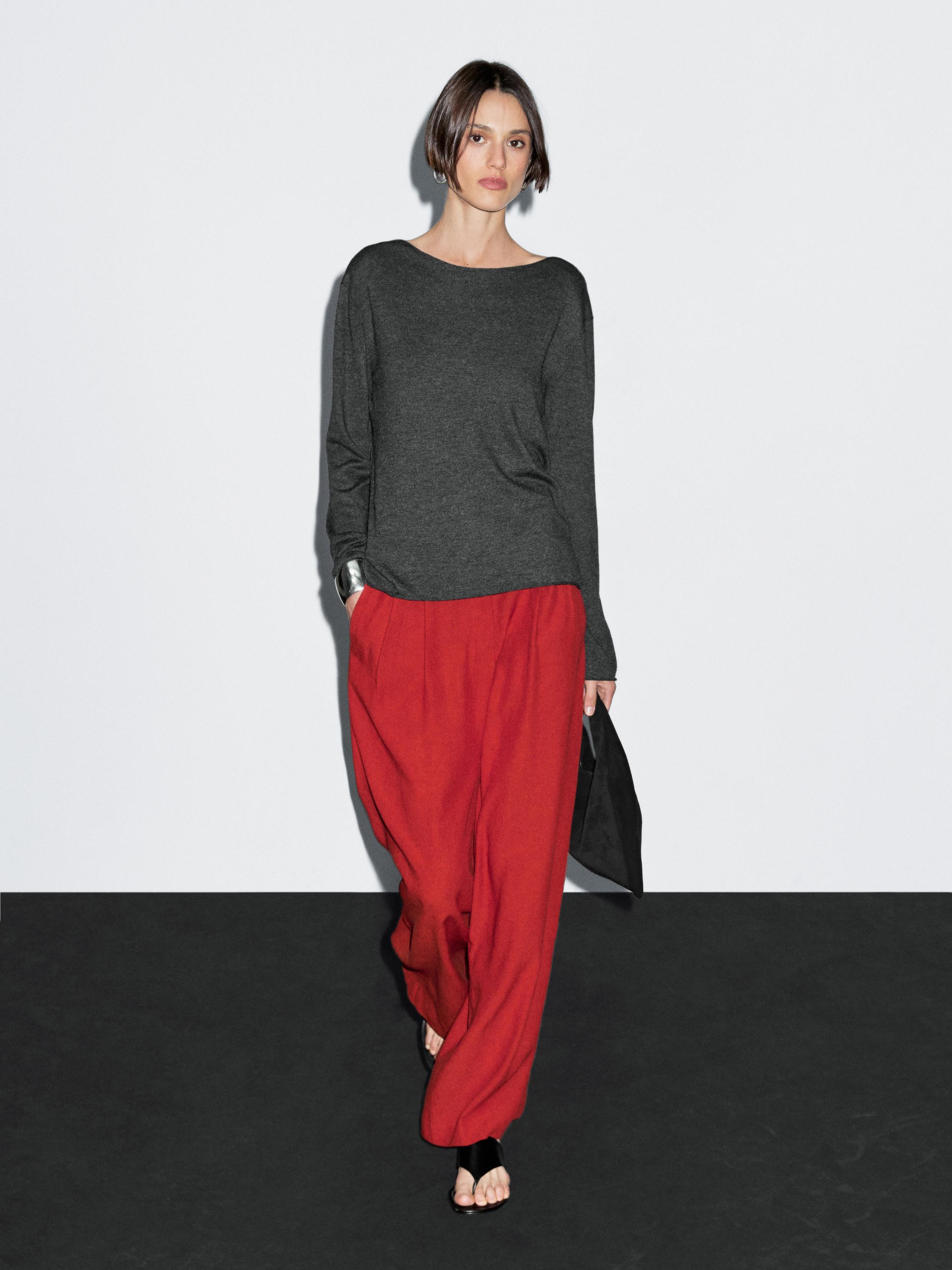 Wool blend boat neck sweater