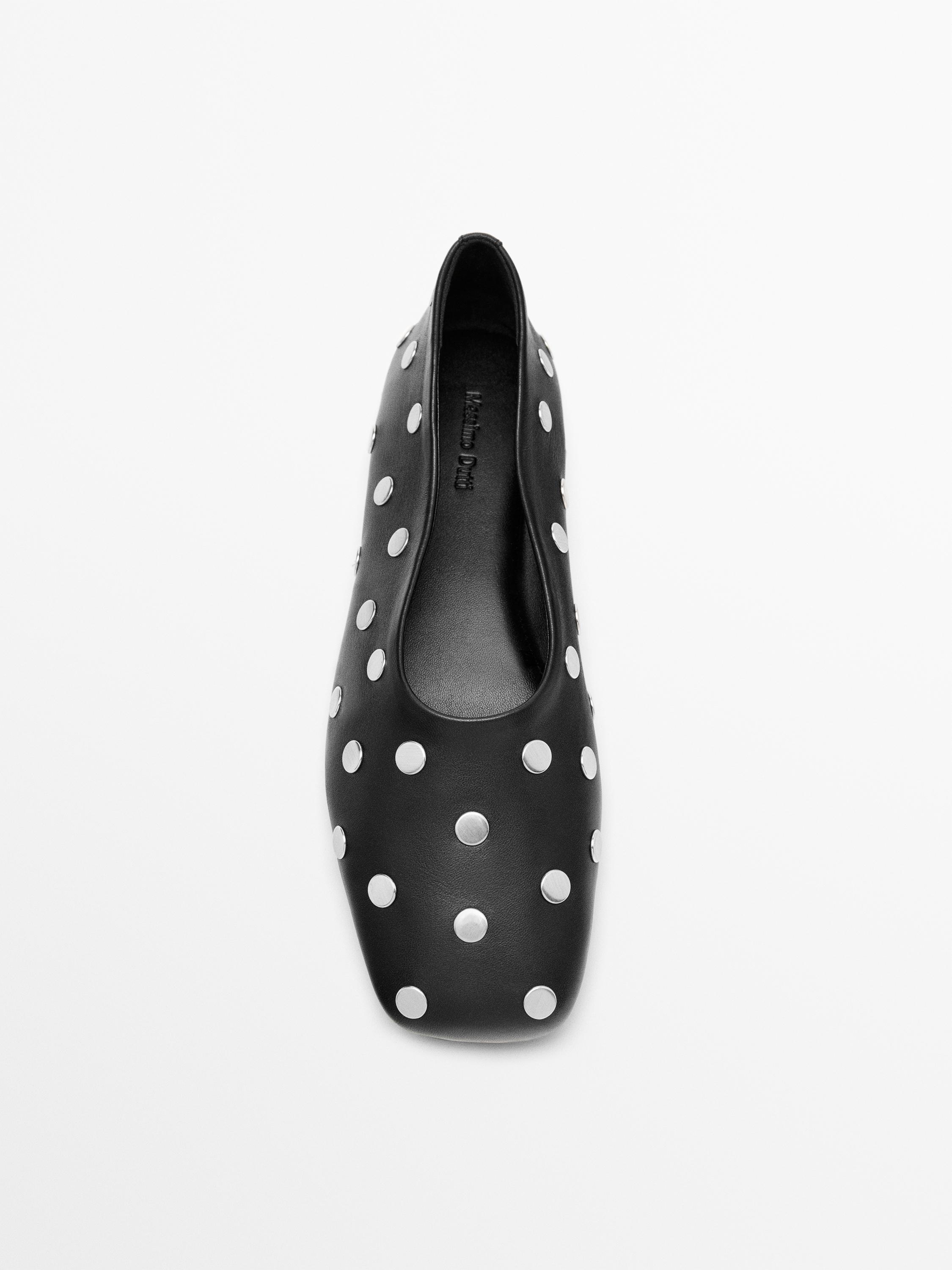 Studded ballet flats with square vamp — BLACK