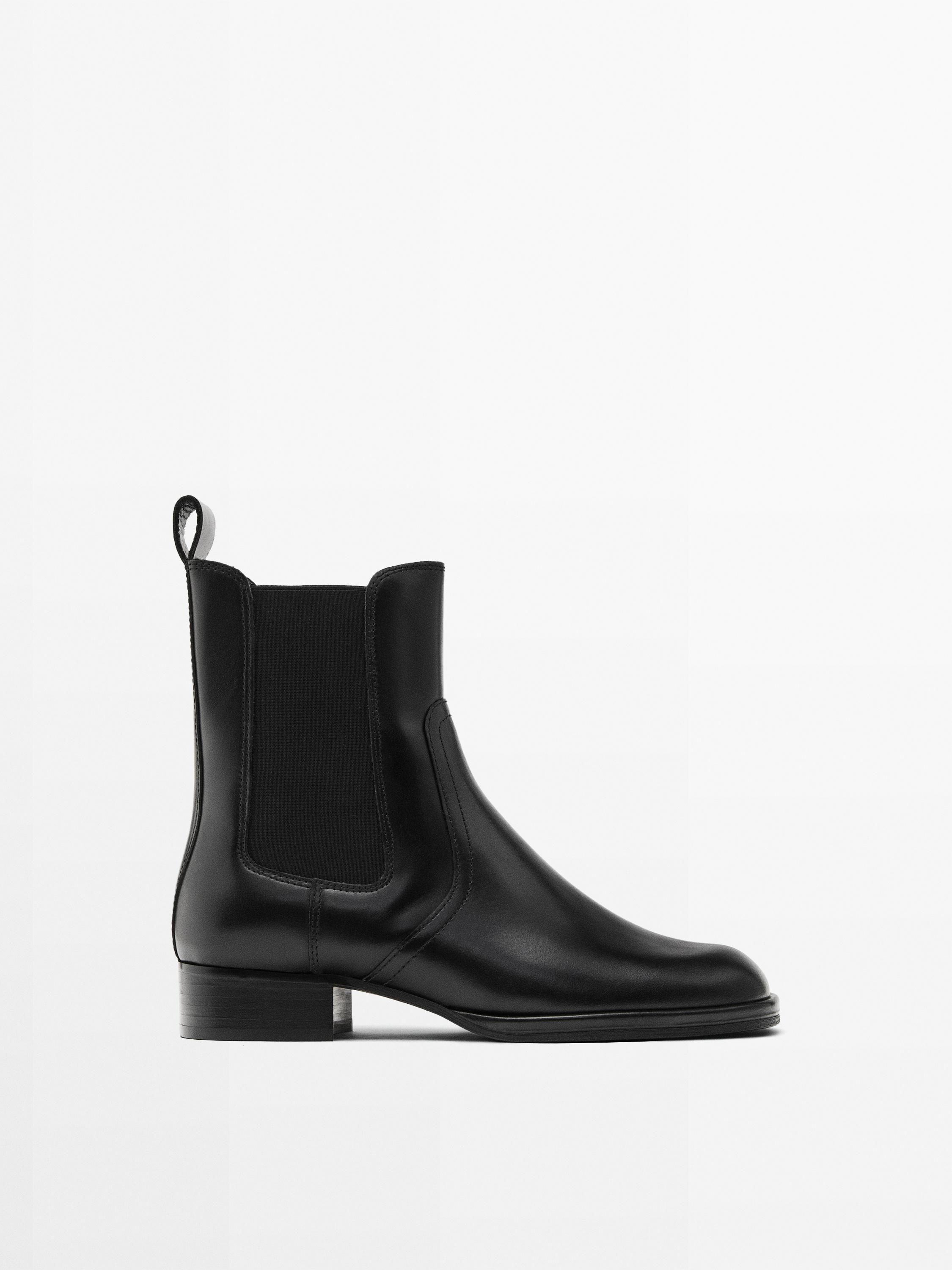 Flat leather ankle boots BLACK