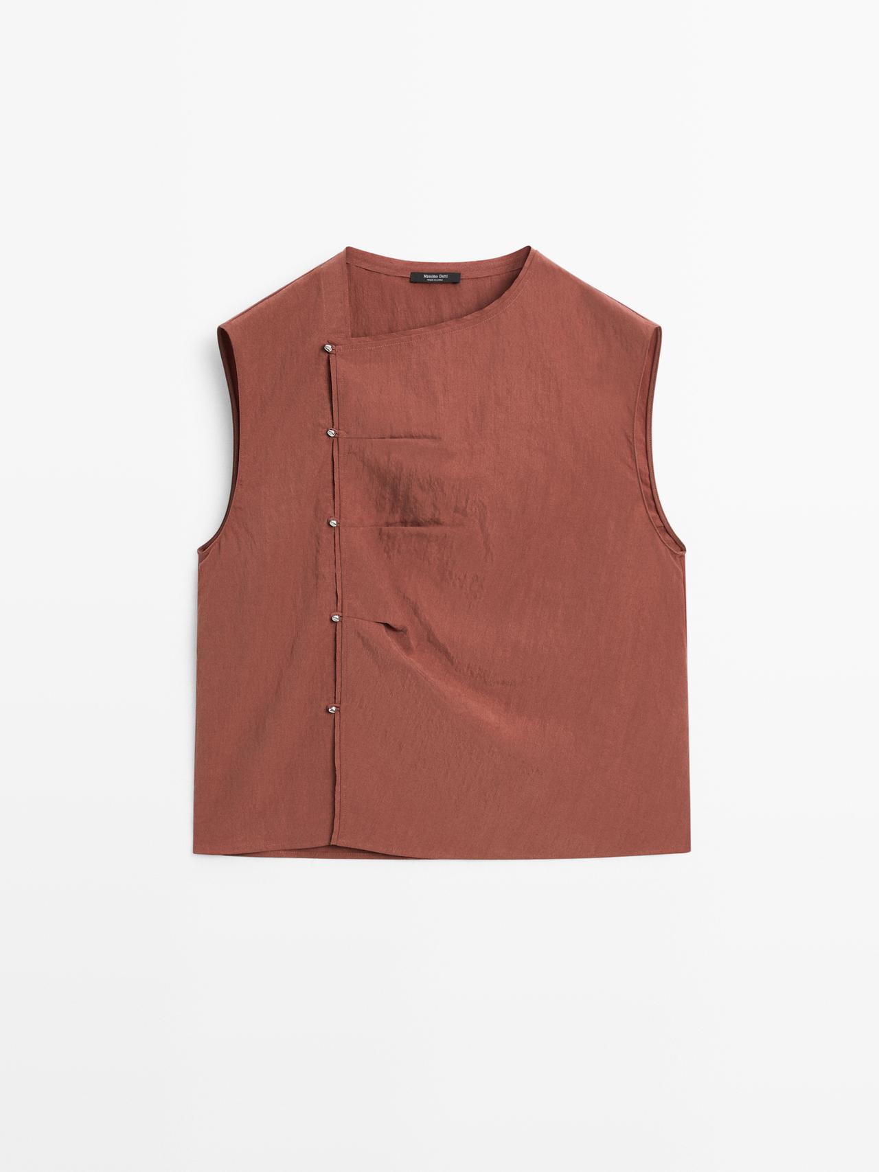 Massimo Dutti - Dame - Bluse Med Lukning I Siden Med Sølvfarvede Knapper - Rød - Xs