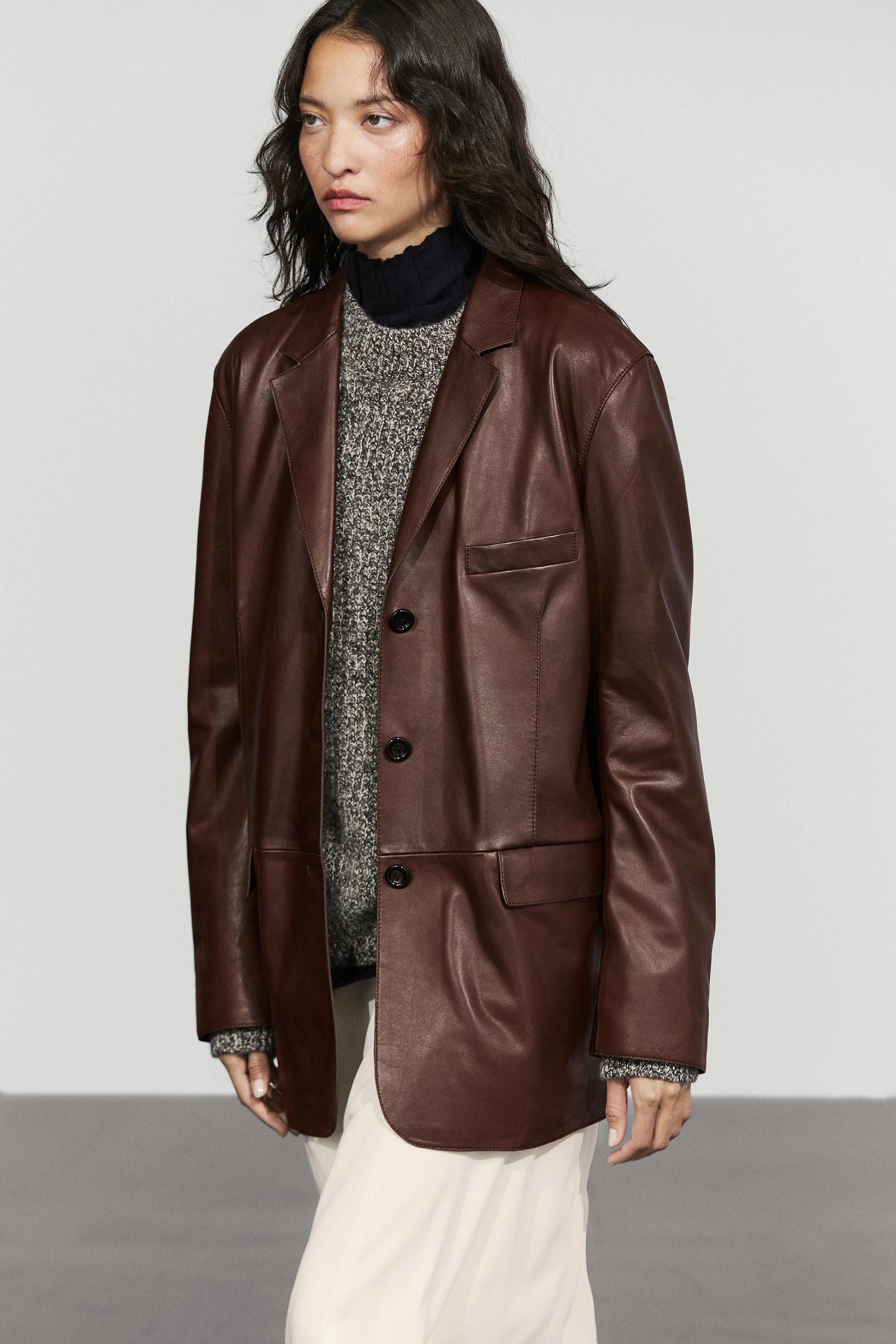 Nappaleder-Blazer mit Taschen